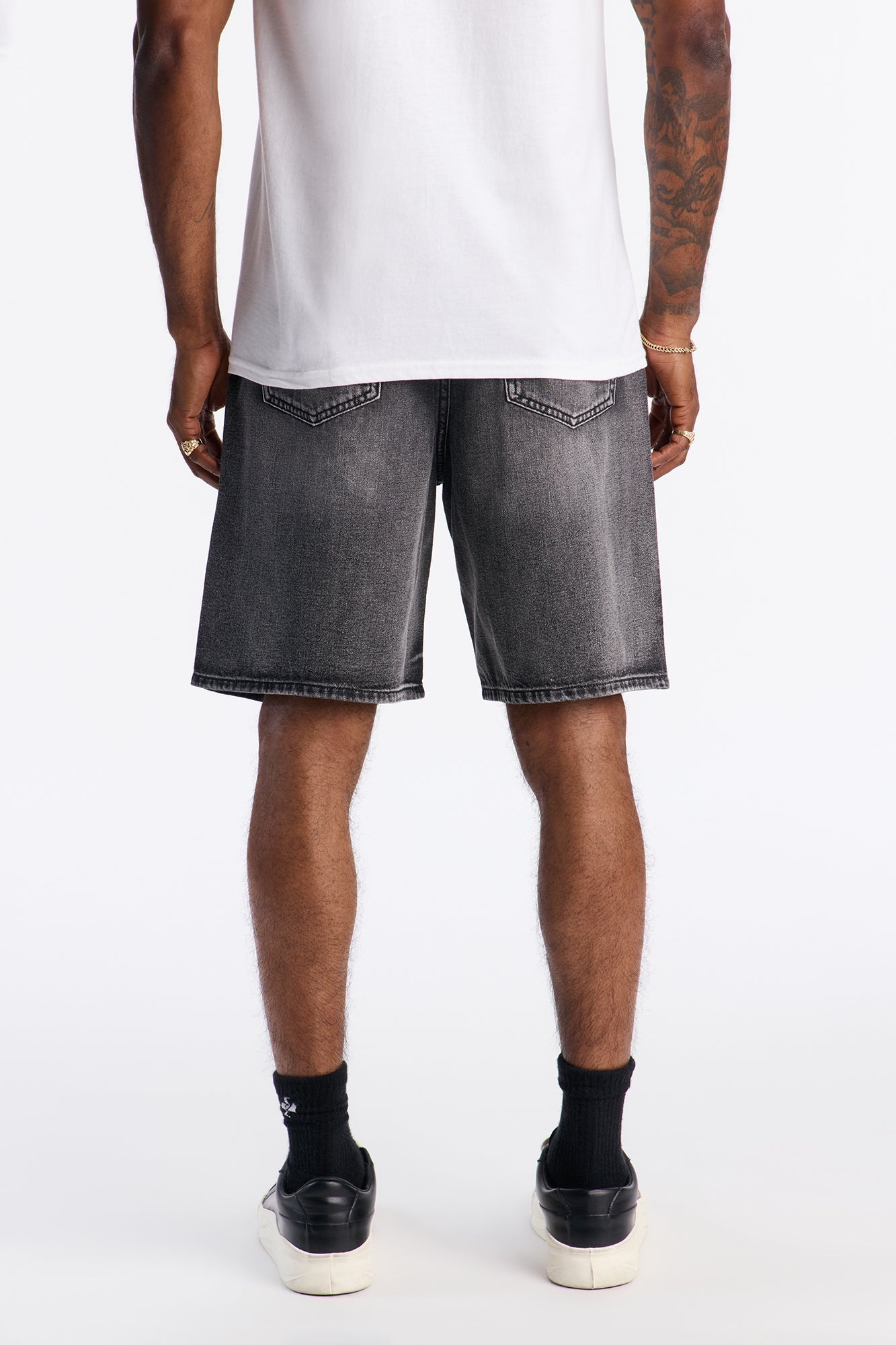 Relaxed Wish You Could Distressed Denim Shorts - Black Wash