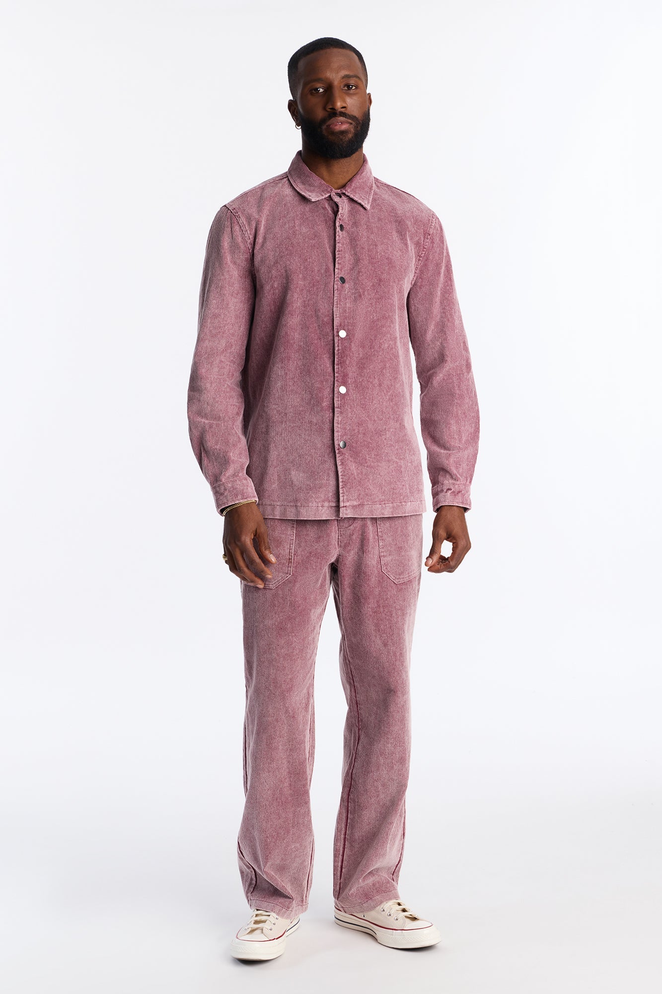 Chi Town Corduroy Button Up Shirt - Burgundy
