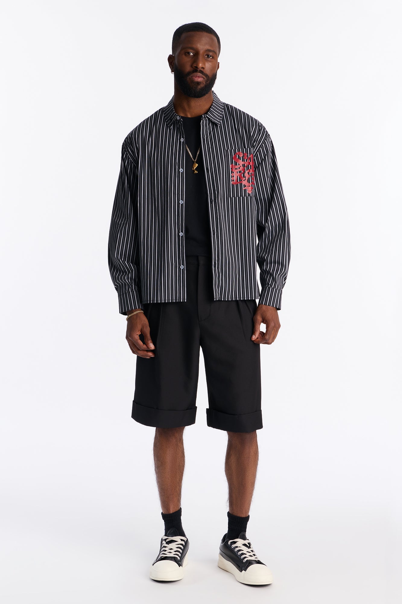 Santos Striped Button Up Shirt - Black/combo