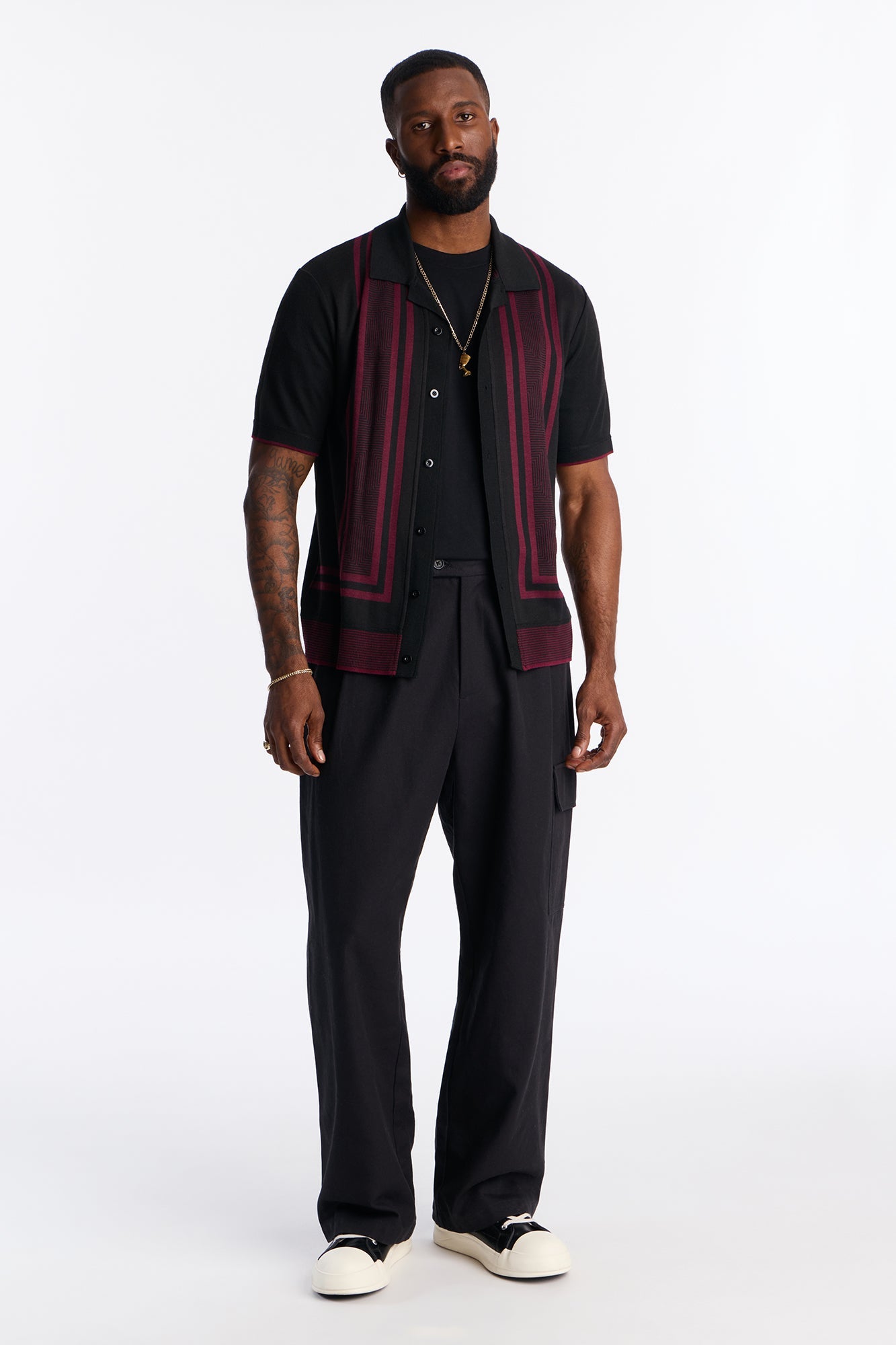 Casa Stripe Button Up - Black/combo