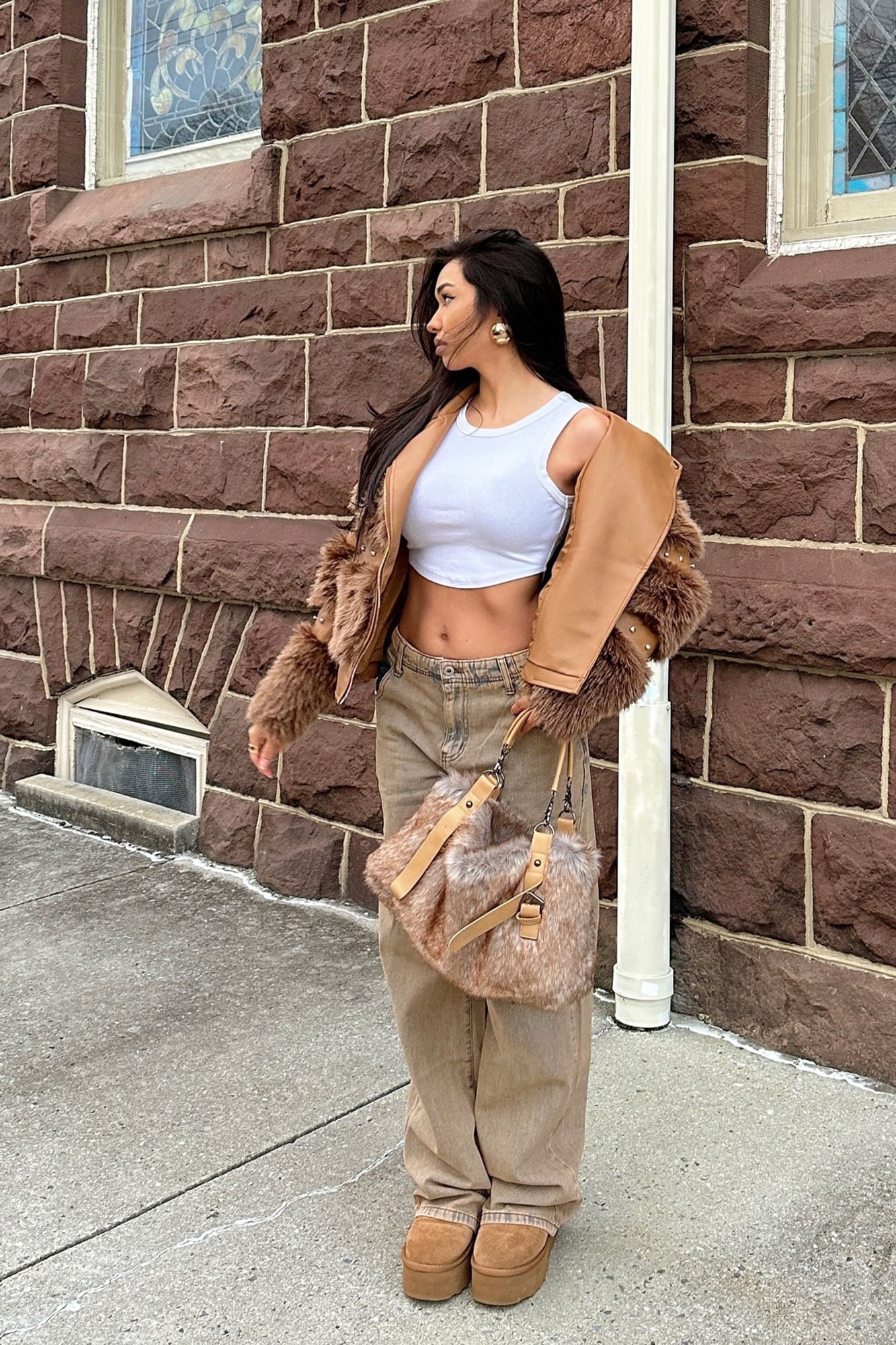 Real Life Diva Faux Fur Coat - Brown