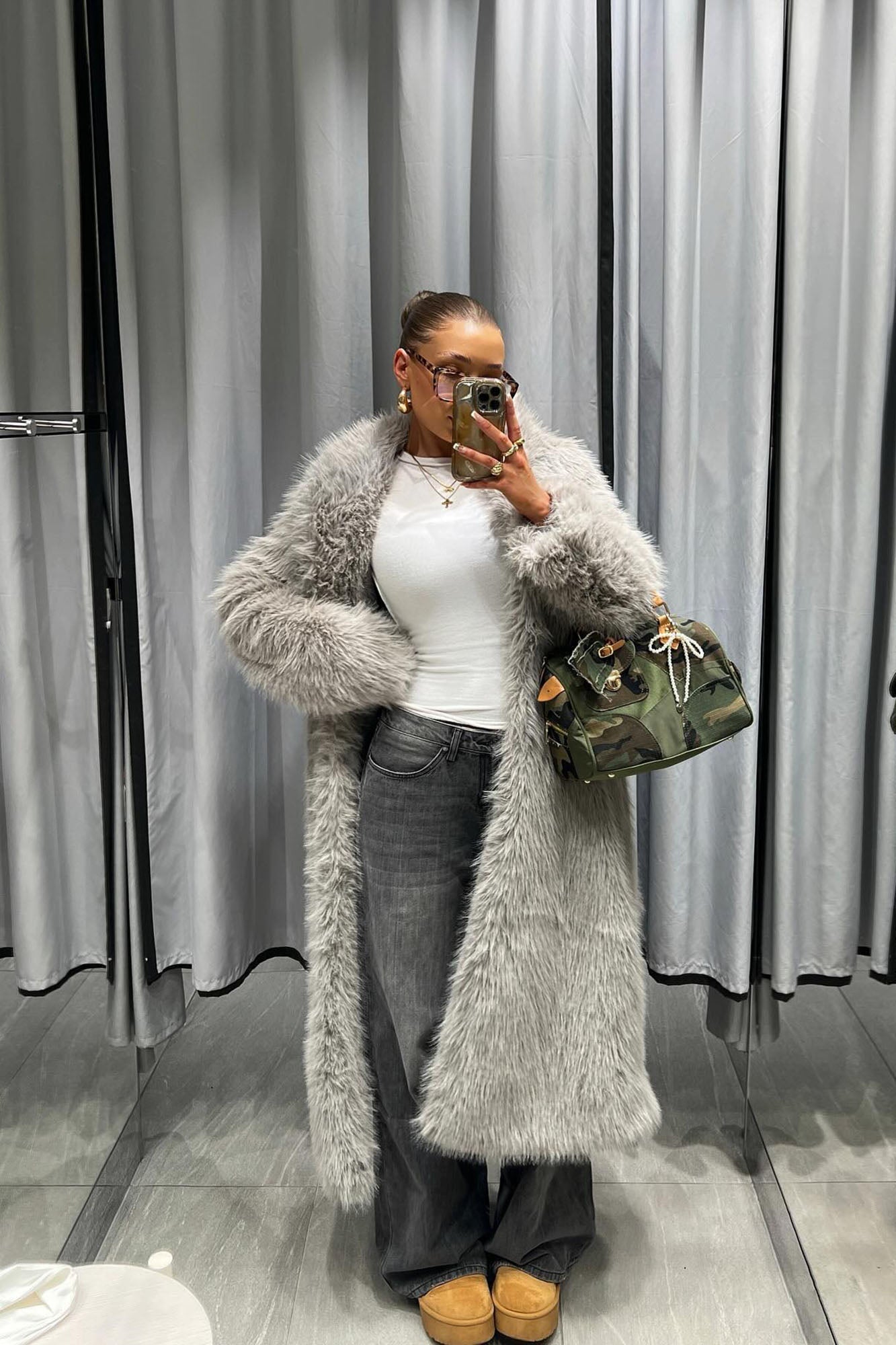Jobelle Faux Fur Coat - Charcoal