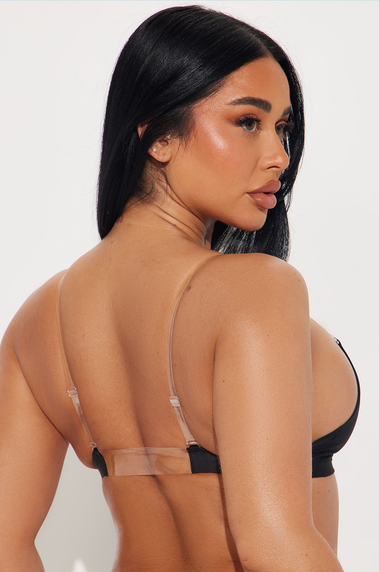 No Show Microfiber Clear Strap Bralette - Black