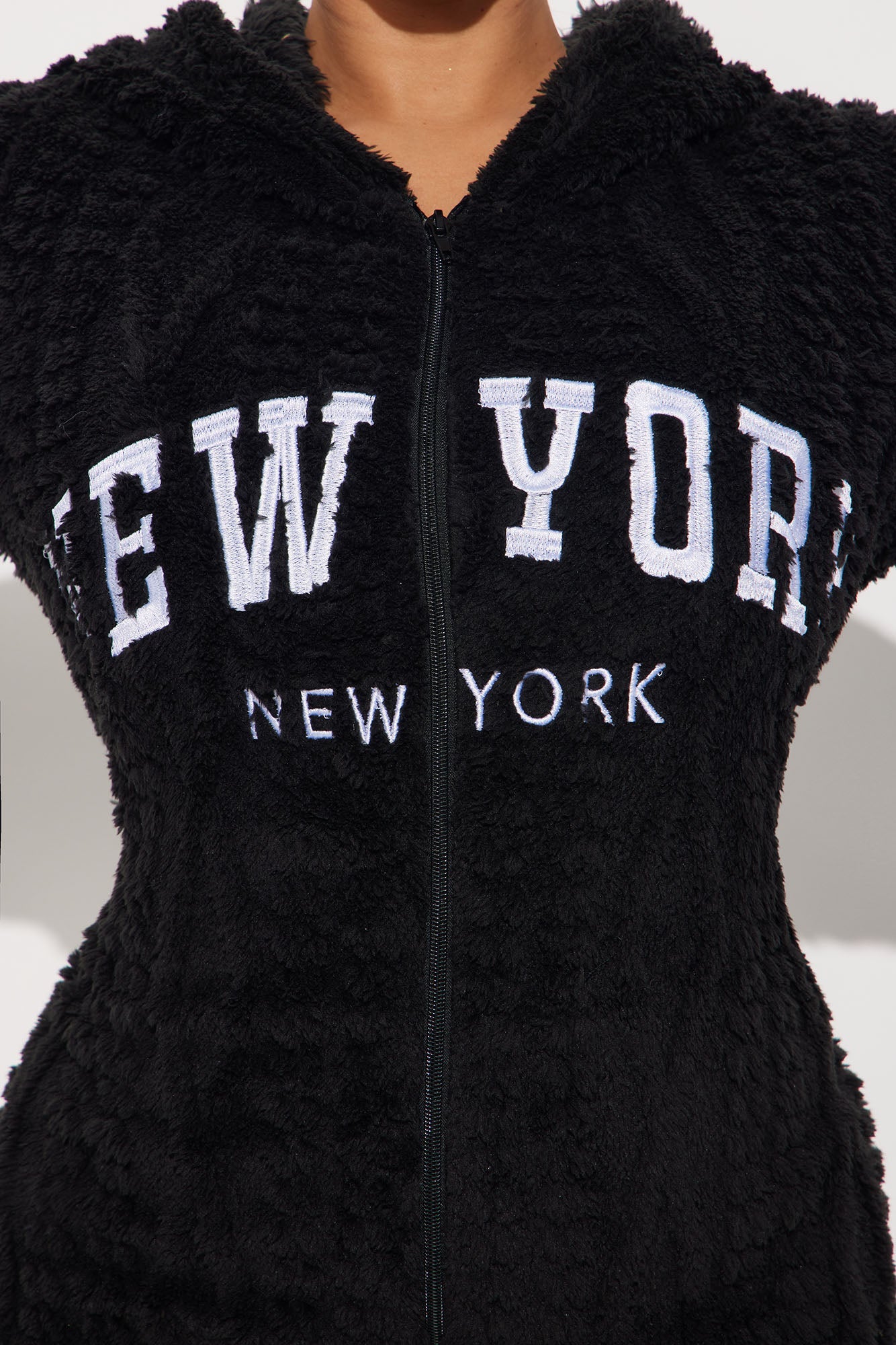 New York Plush Hooded PJ Jumpsuit Onesie - Black