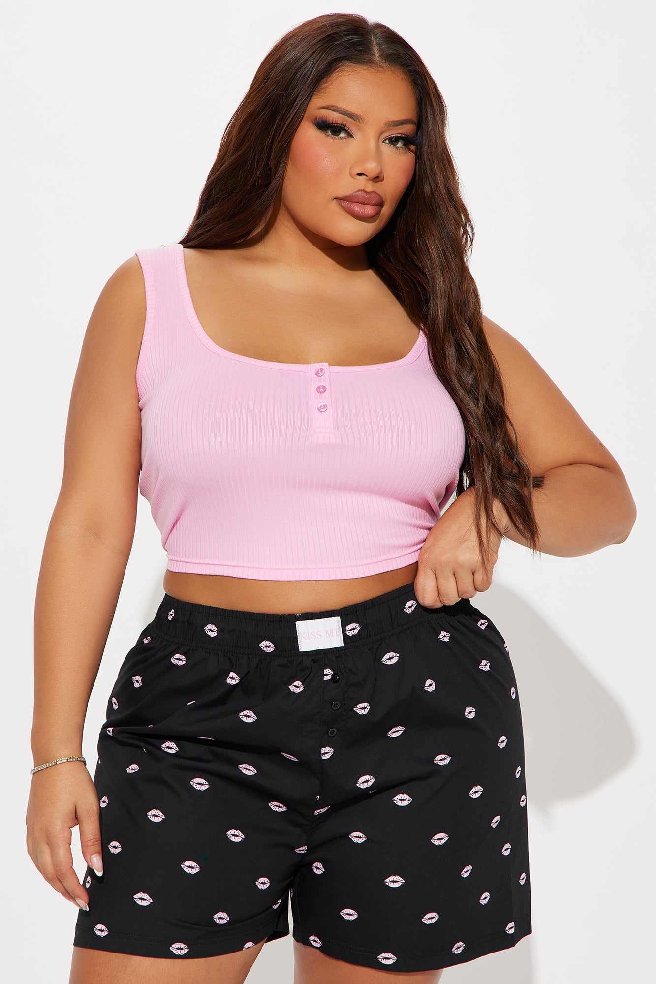 Kiss Me PJ Boxer Short Set - Pink/combo