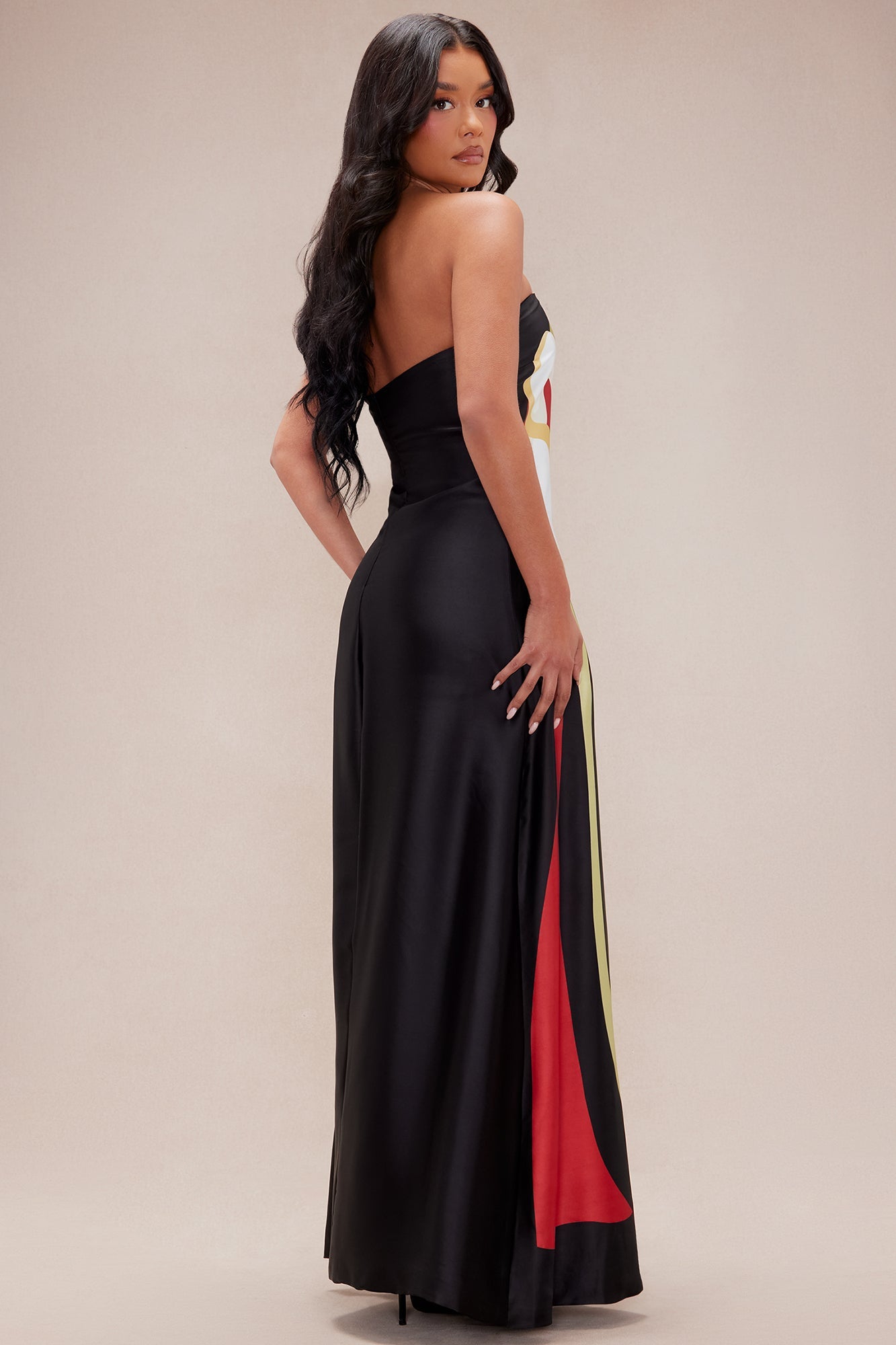 Amalfi Satin Maxi Dress - Black/combo