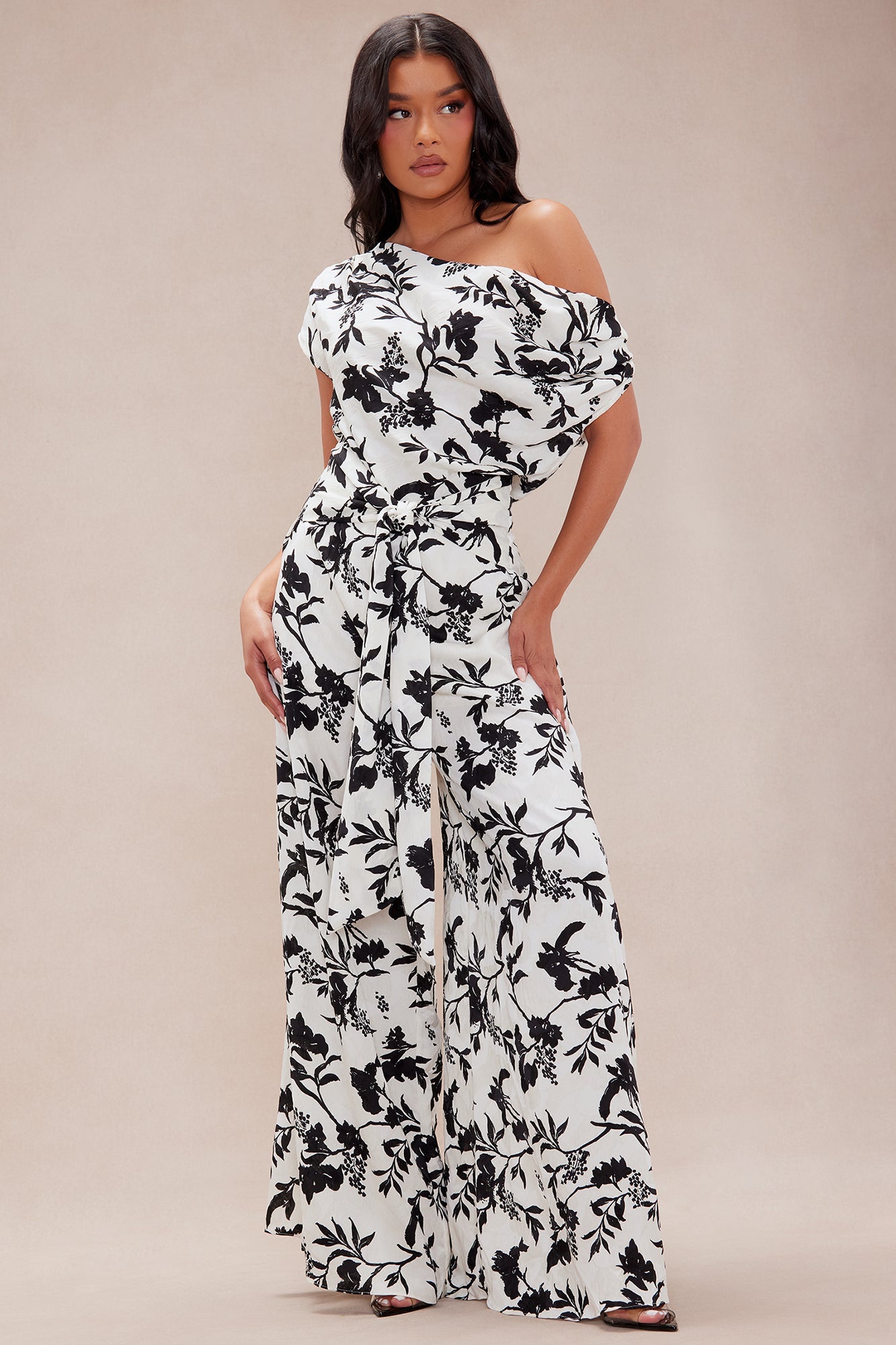 Clarissa Satin Wide Leg Jumpsuit - Ivory/combo
