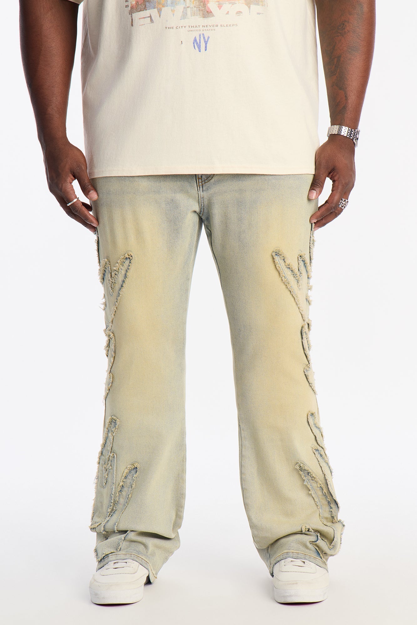 Stacked Skinny Flare Frayed Jean - Vintage Wash