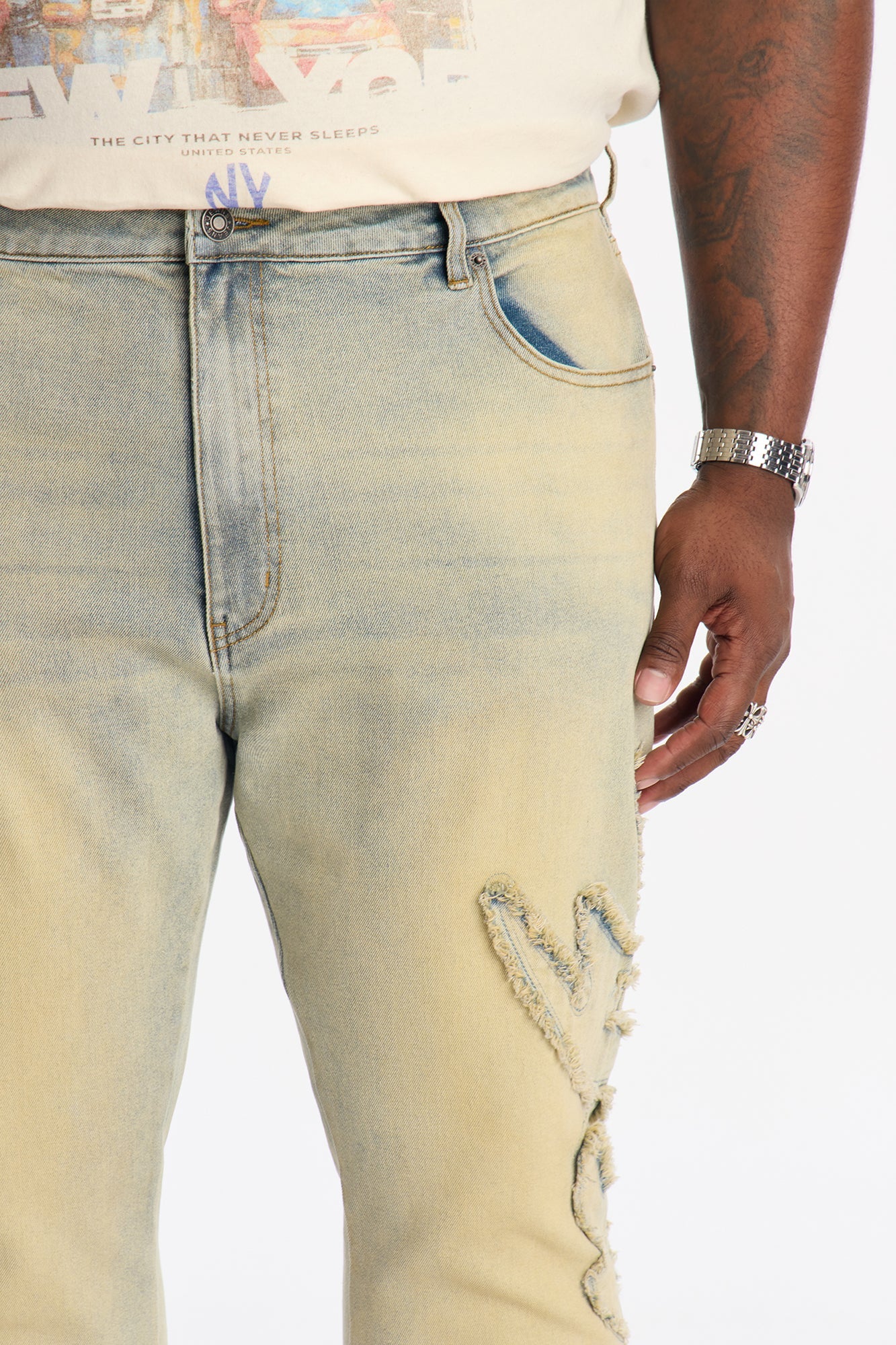 Stacked Skinny Flare Frayed Jean - Vintage Wash