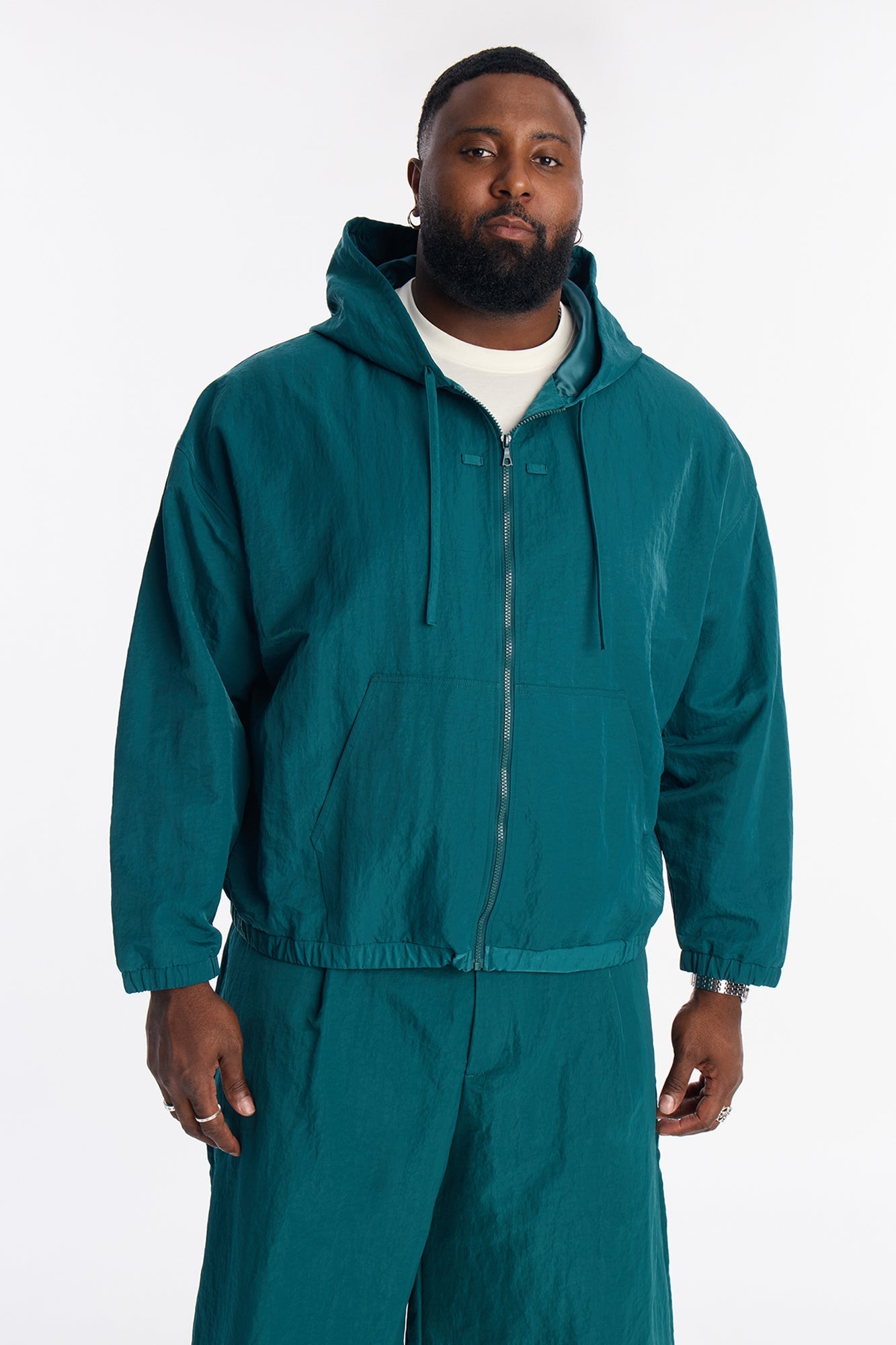 Cropped Hooded Tech Jacket - Teal