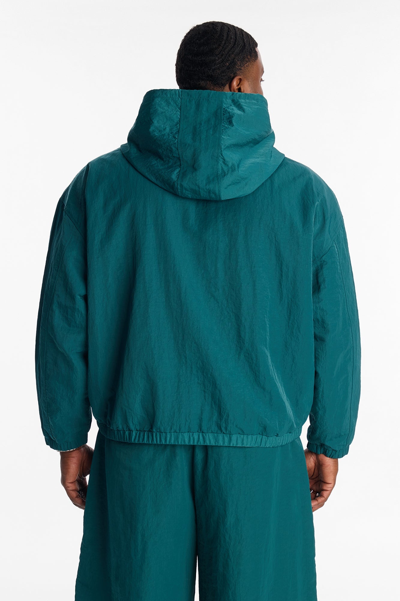 Cropped Hooded Tech Jacket - Teal