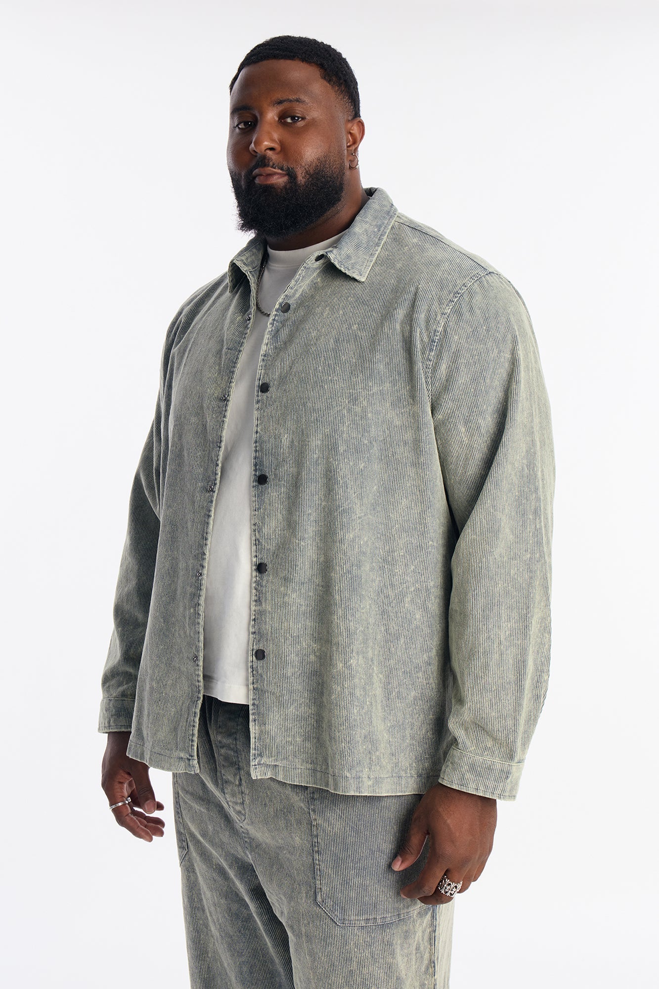 Chi Town Corduroy Button Up Shirt - Blue Wash