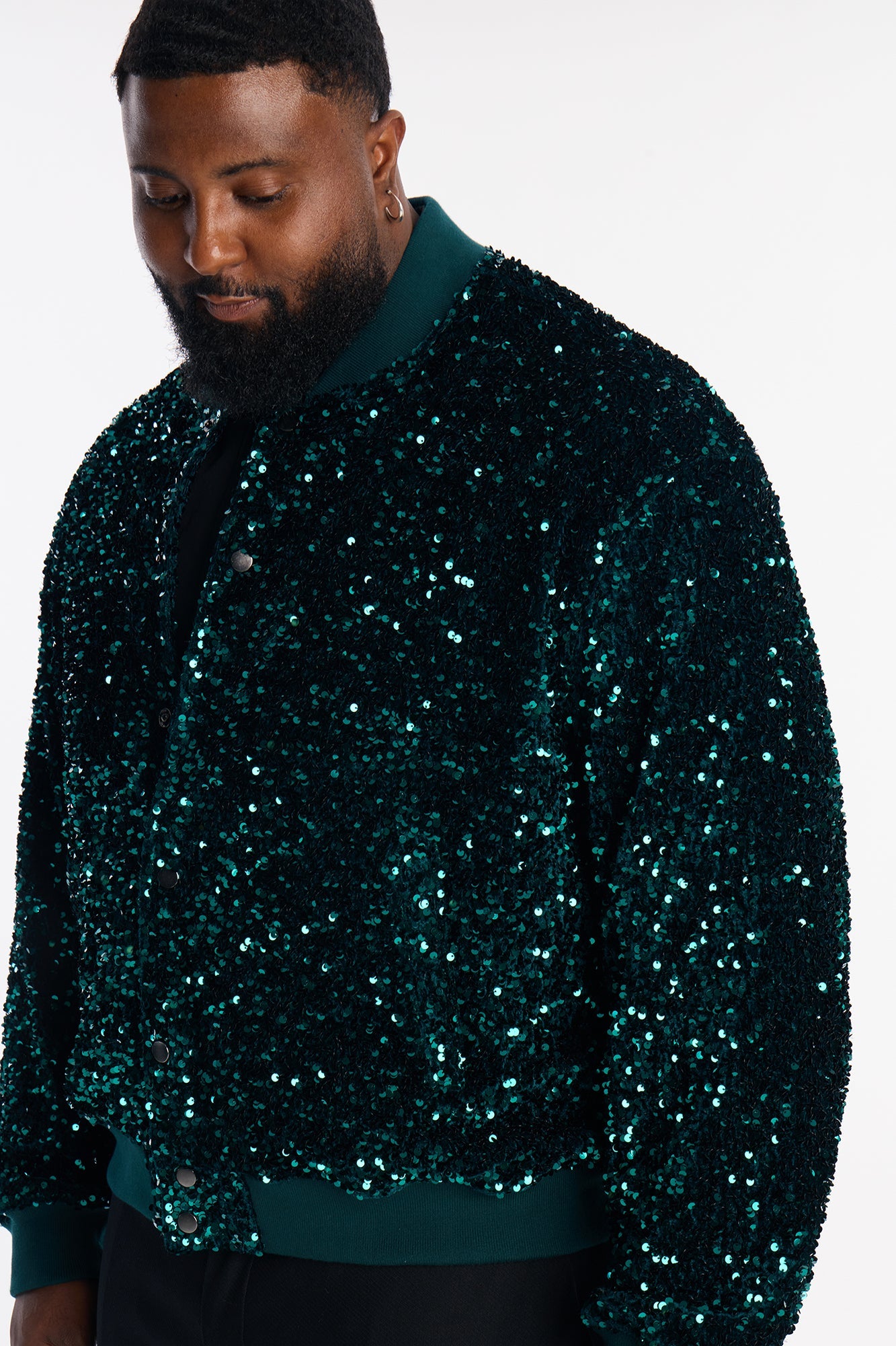 Textured Blinged Out Sequin Bomber Jacket - Green