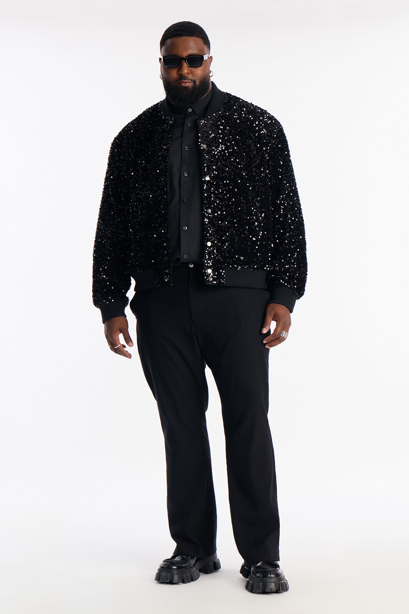 Textured Blinged Out Sequin Bomber Jacket - Black