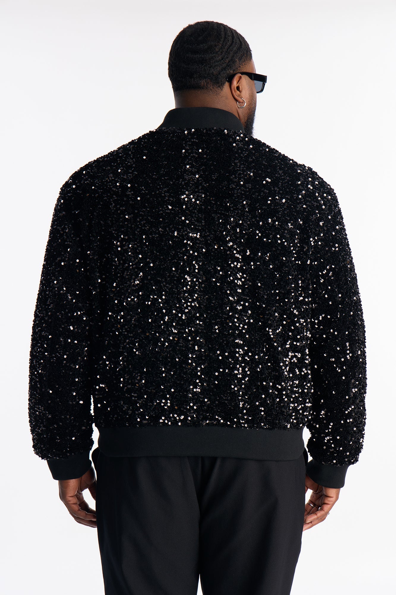 Textured Blinged Out Sequin Bomber Jacket - Black