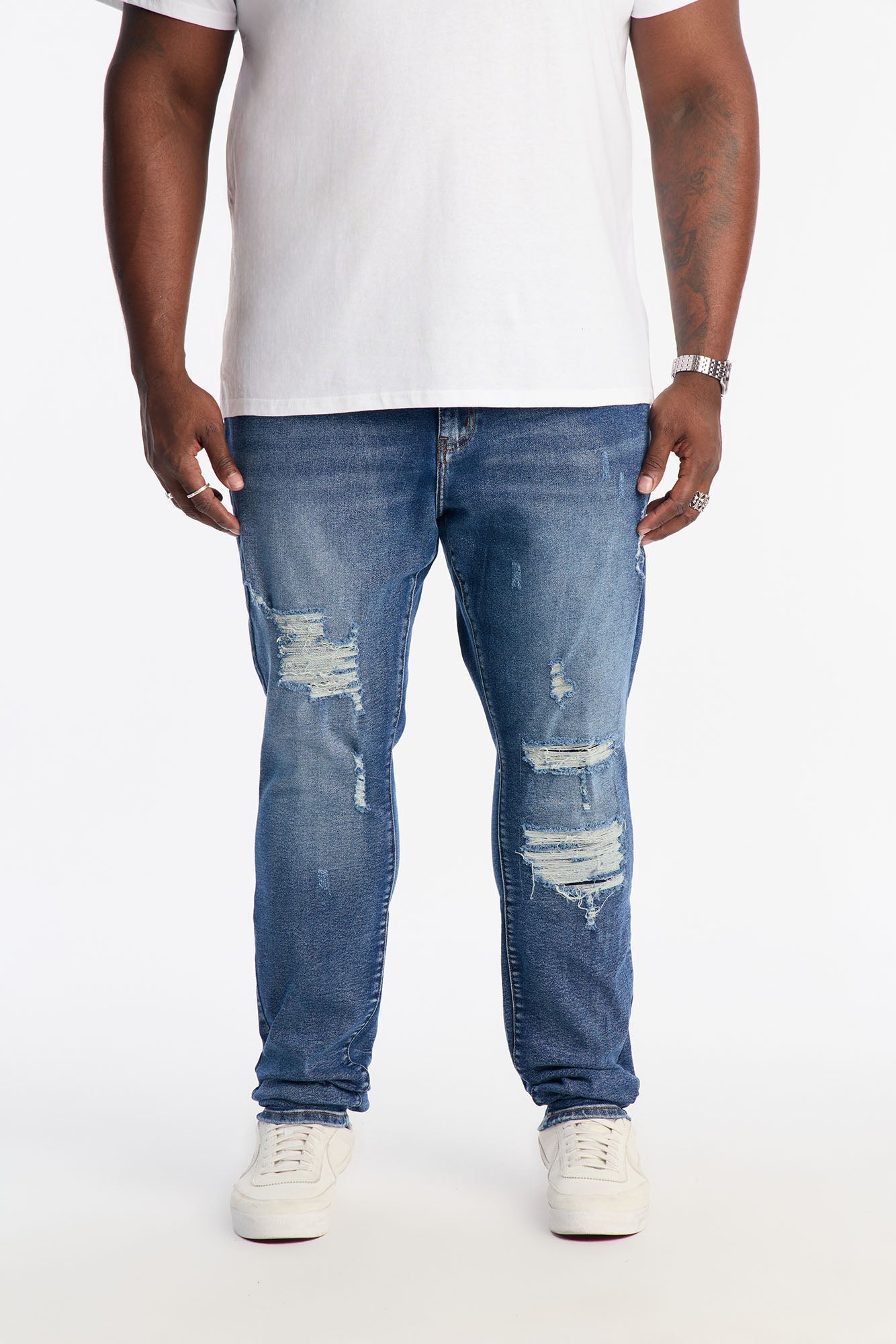 Stacked Skinny Classic Distress Jeans - Dark Wash