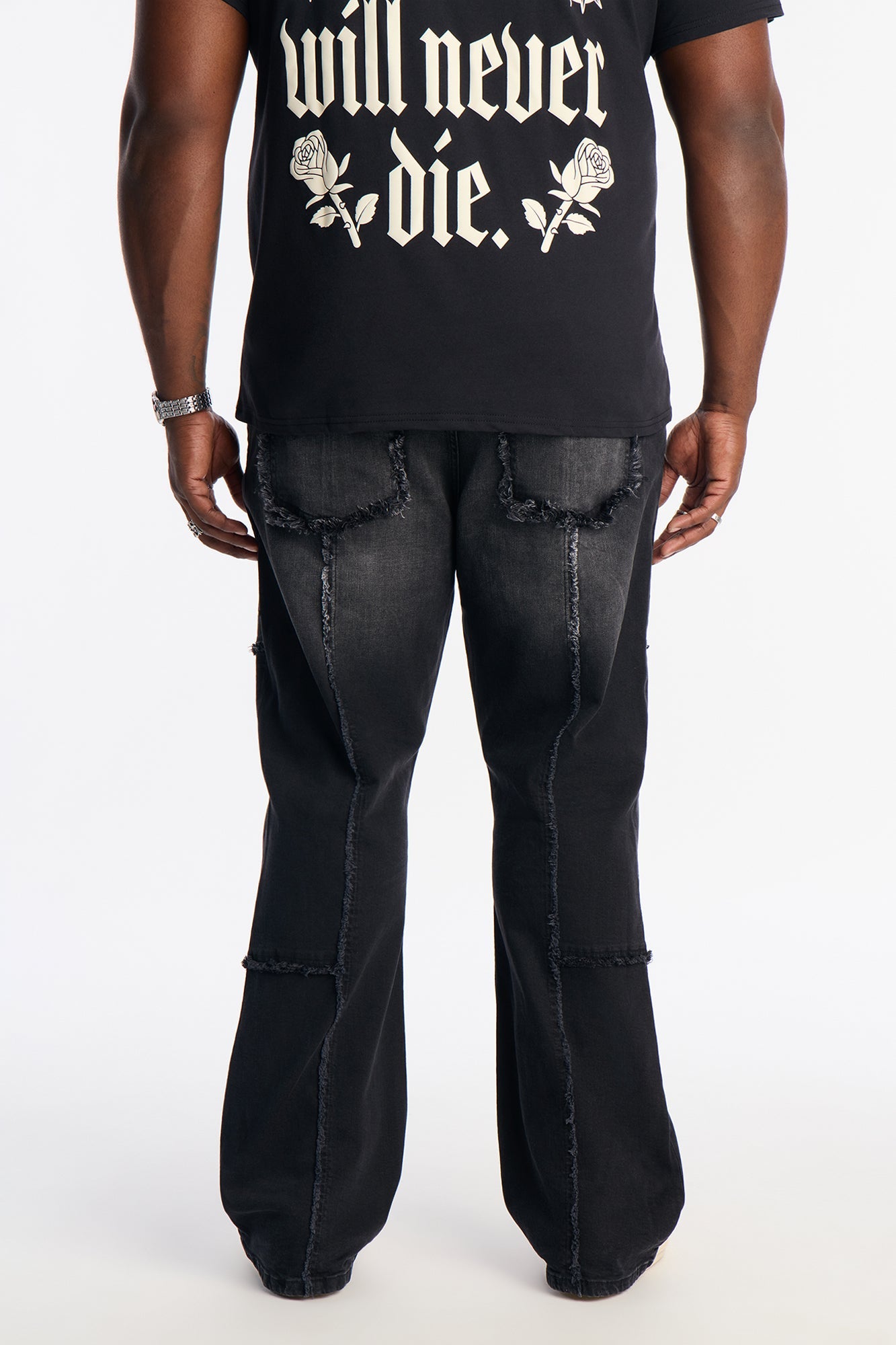 Stacked Skinny Flare Frayed Along Panel Jean - Black Wash
