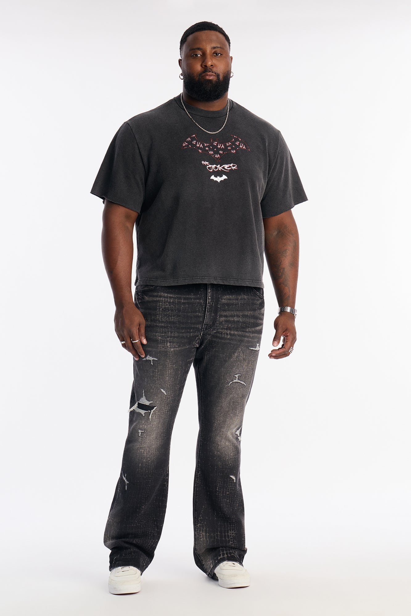 Stacked Skinny Flare Bleach Croc Jean - Black Wash