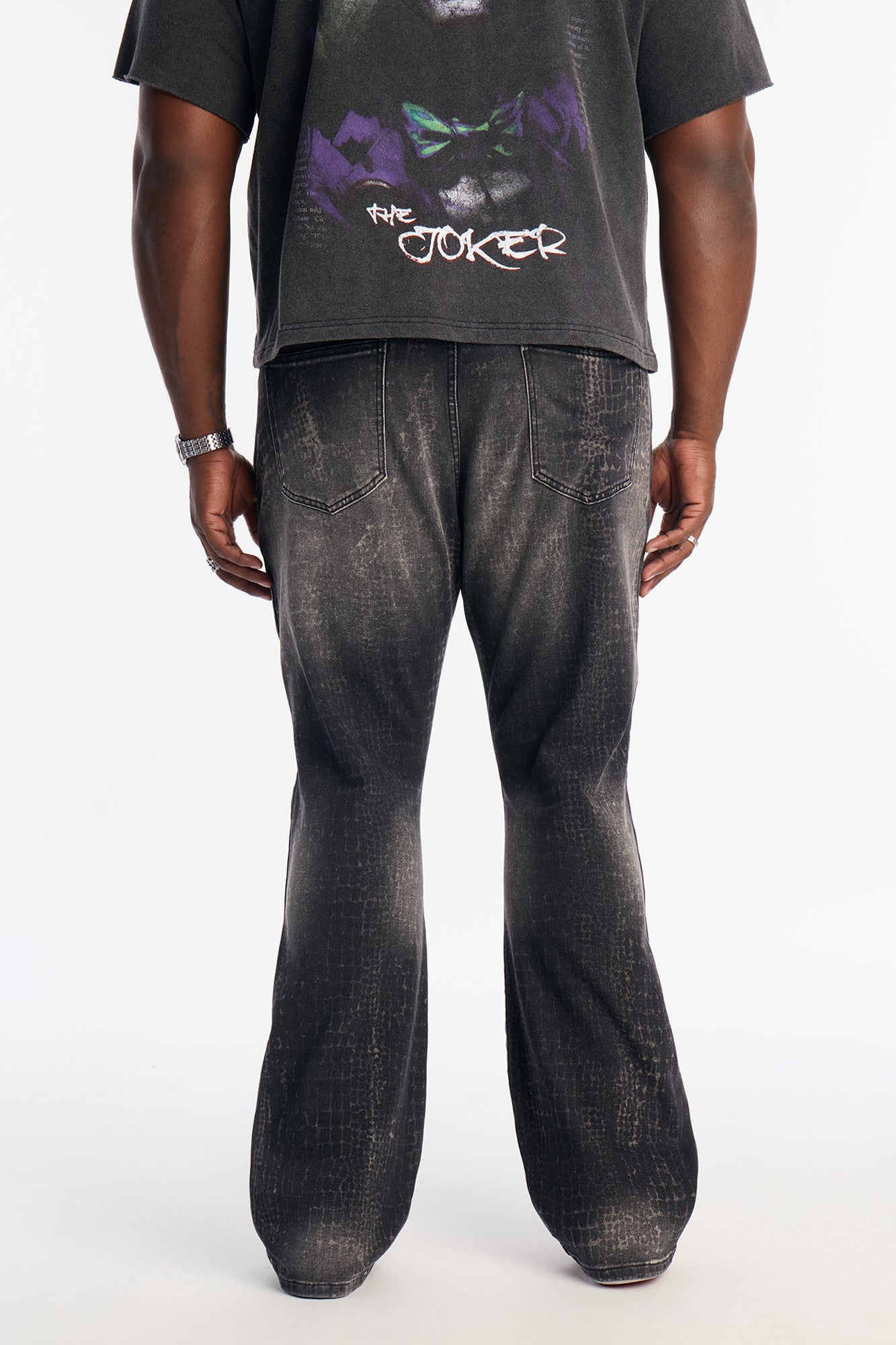 Stacked Skinny Flare Bleach Croc Jean - Black Wash