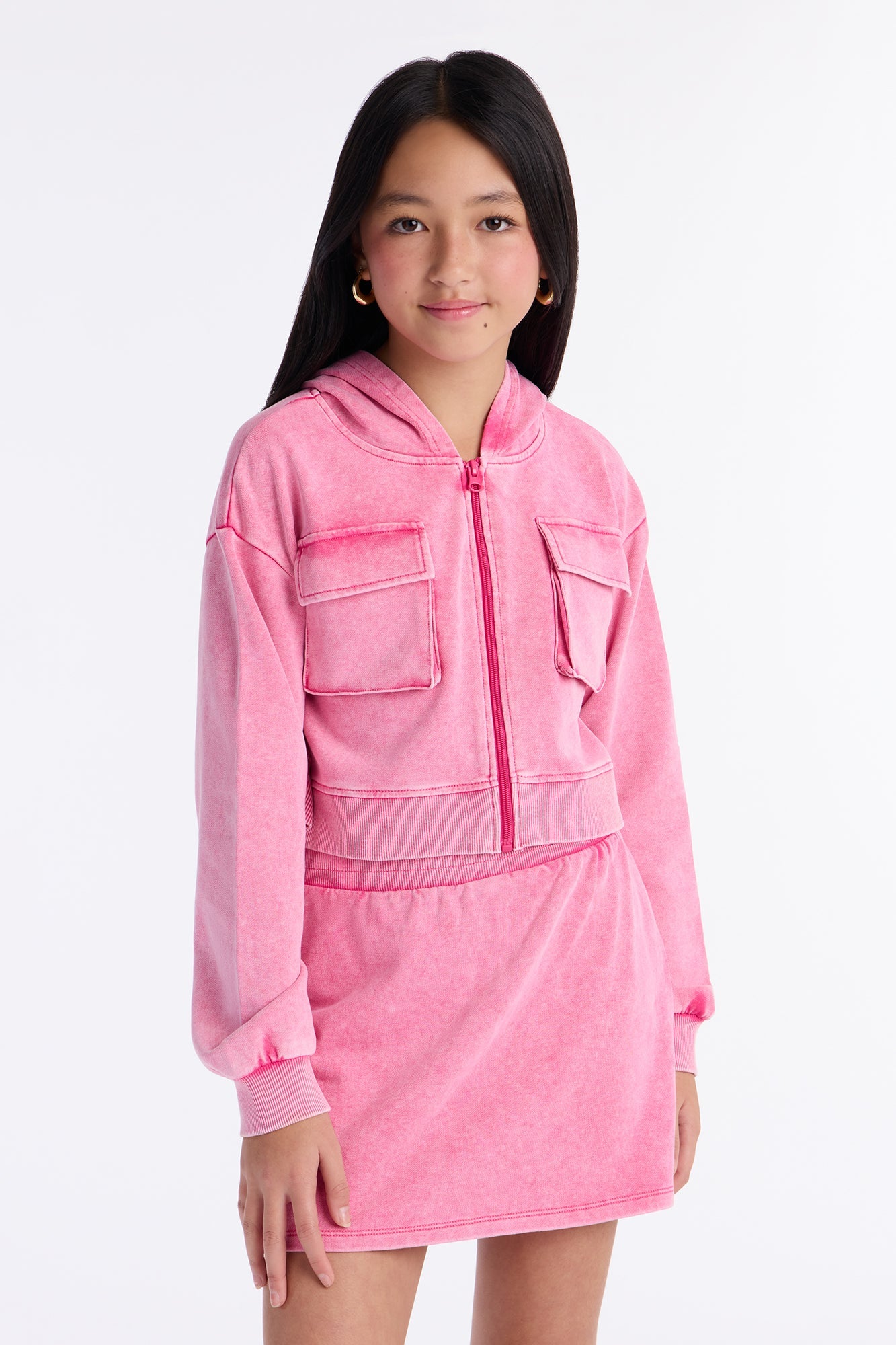Mini Tina Mineral Wash Hoodie And Skort Set - Hot Pink