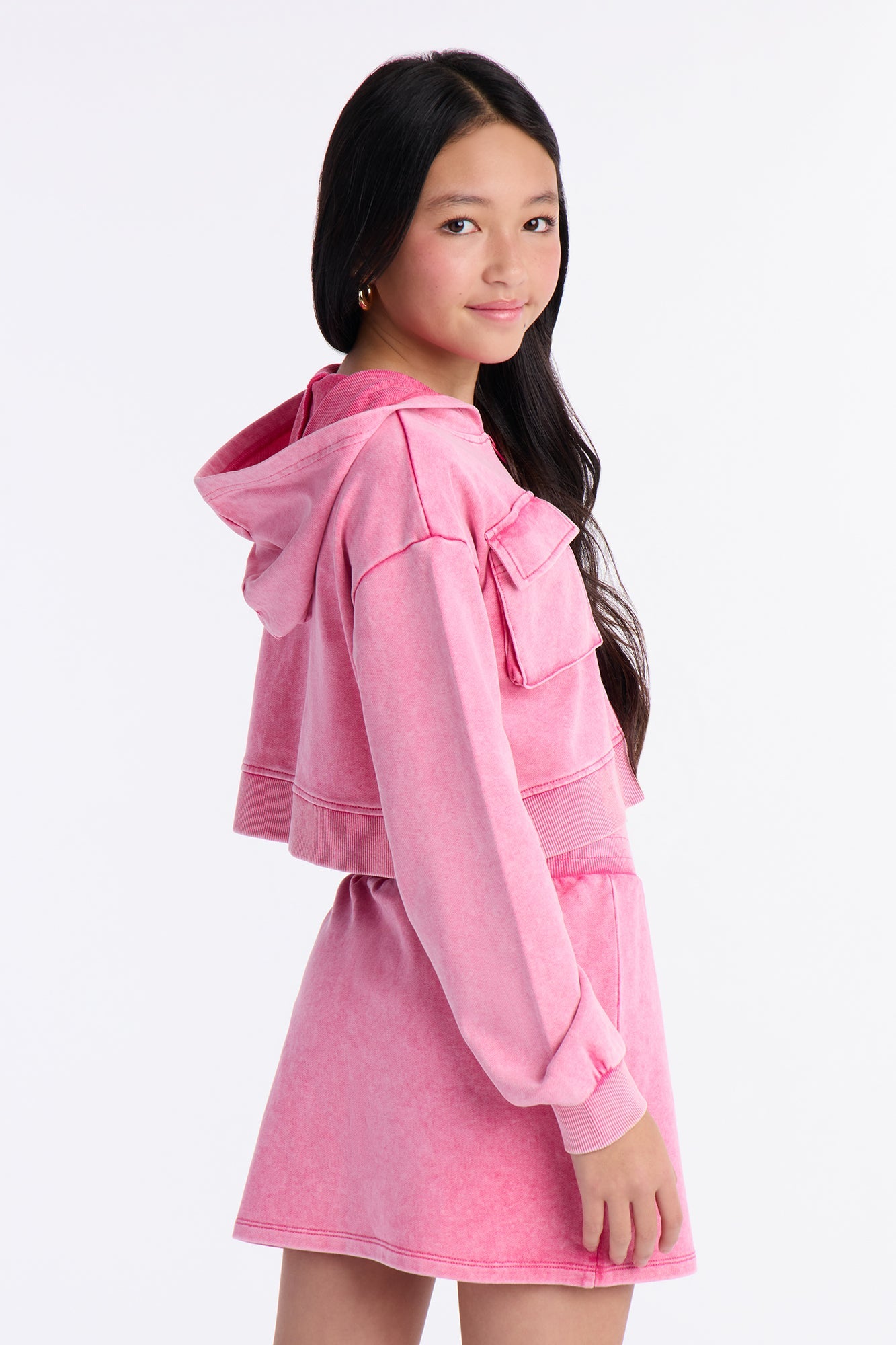 Mini Tina Mineral Wash Hoodie And Skort Set - Hot Pink