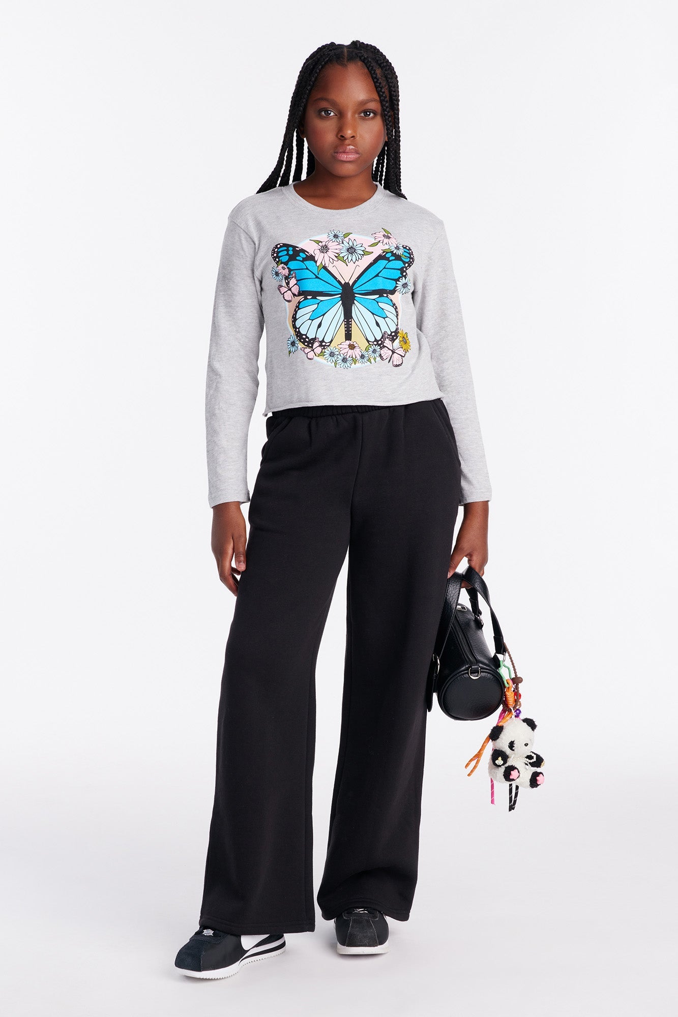 Mini Bold Butterfly Long Sleeve Tee - Heather Grey
