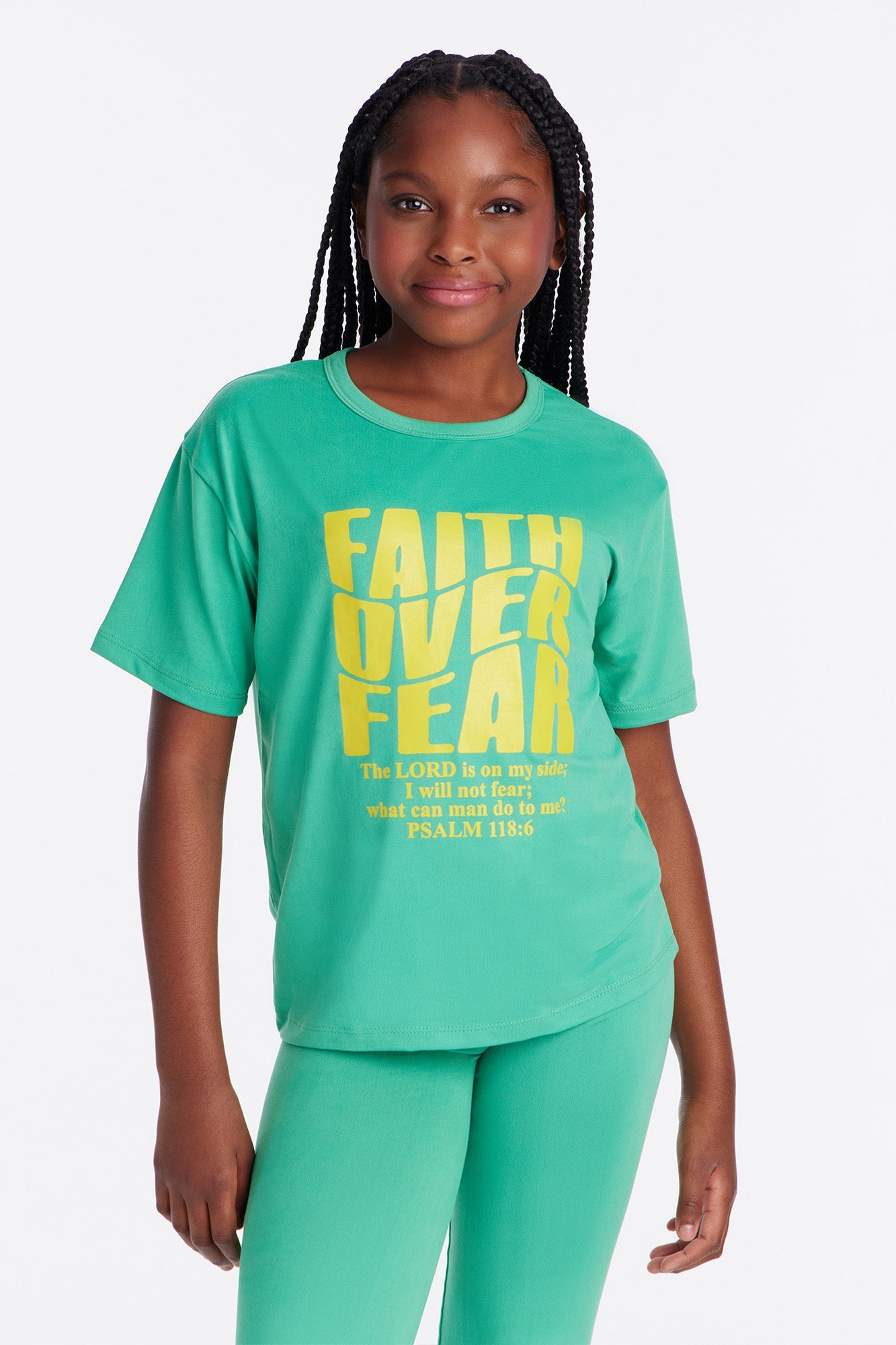 Mini Faith Over Fear Script Legging Set - Kelly Green