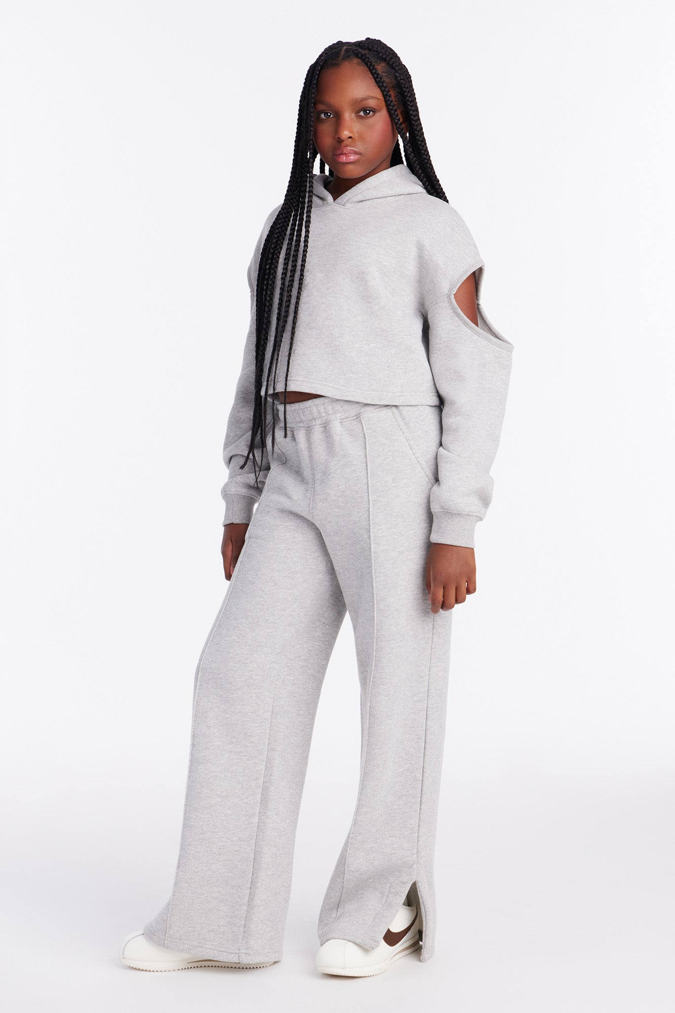 Mini Daily Routine Fleece Pant Set - Heather Grey
