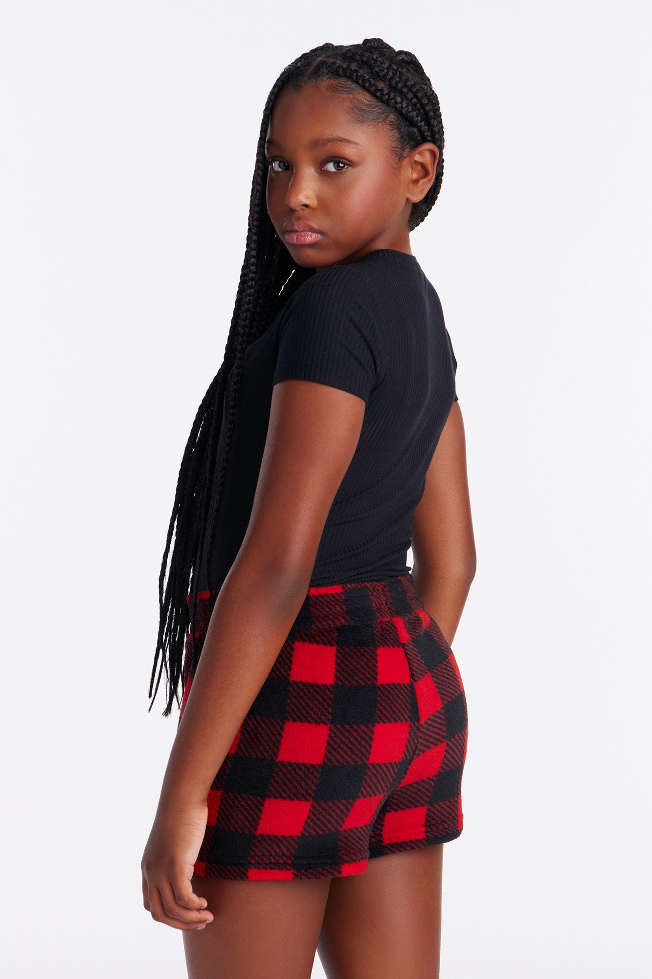 Mini Always Cozy Plush Shorts - Red/Black