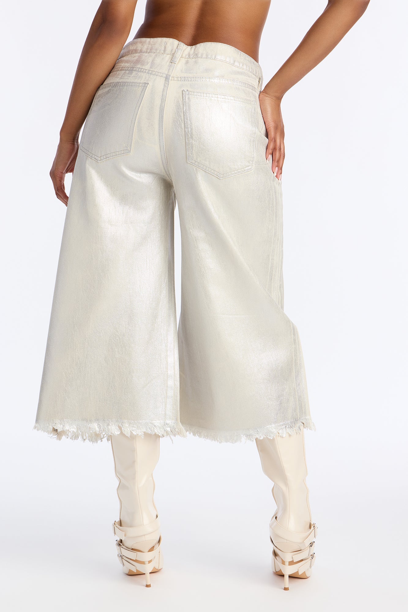 Tokyo Coated Denim Culotte Jeans - Silver