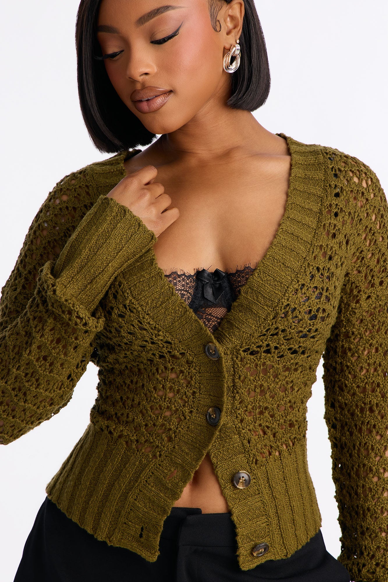 Made With Love Crochet Cardigan - Olive