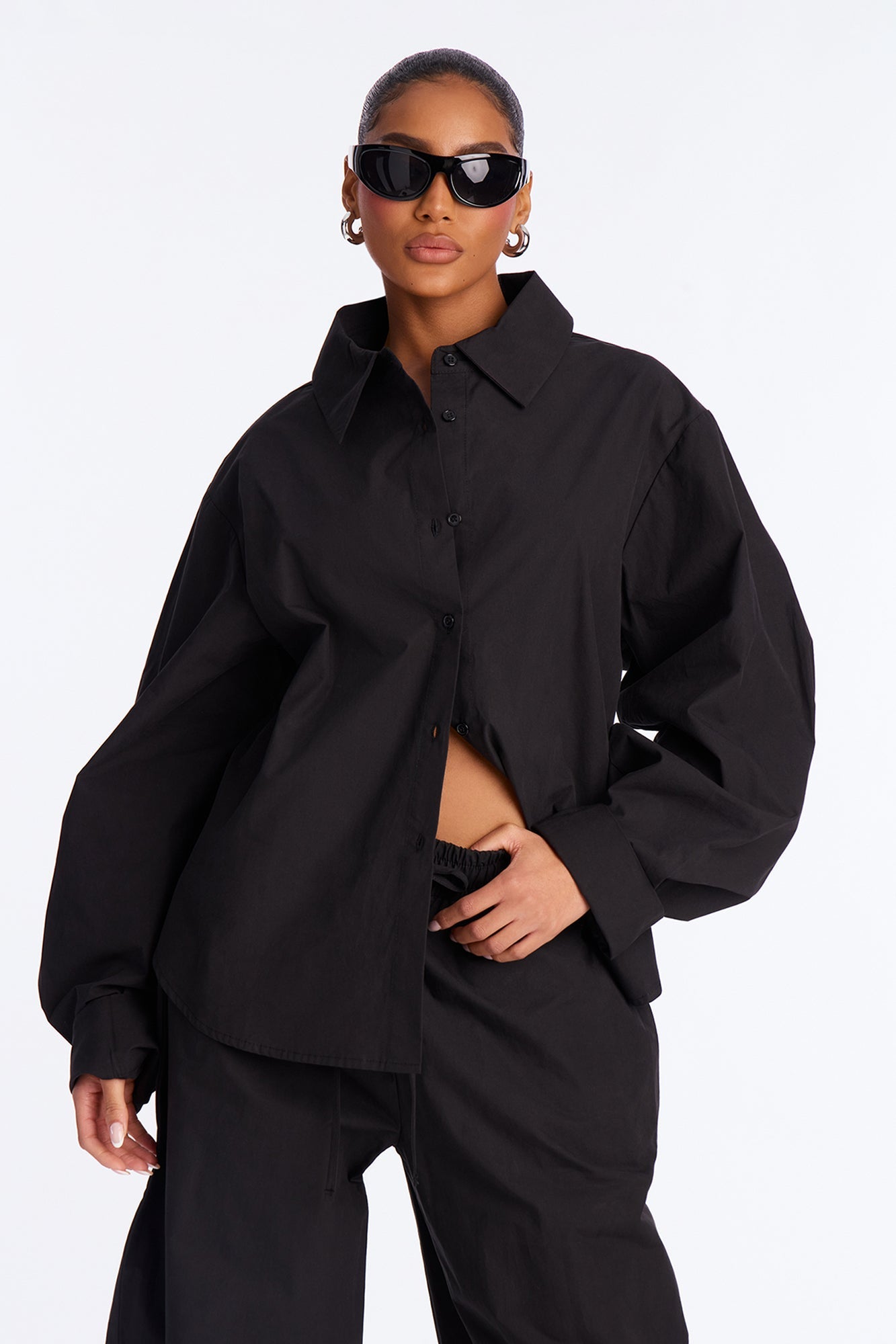 Charlize Button Down Jogger Pant Set - Black