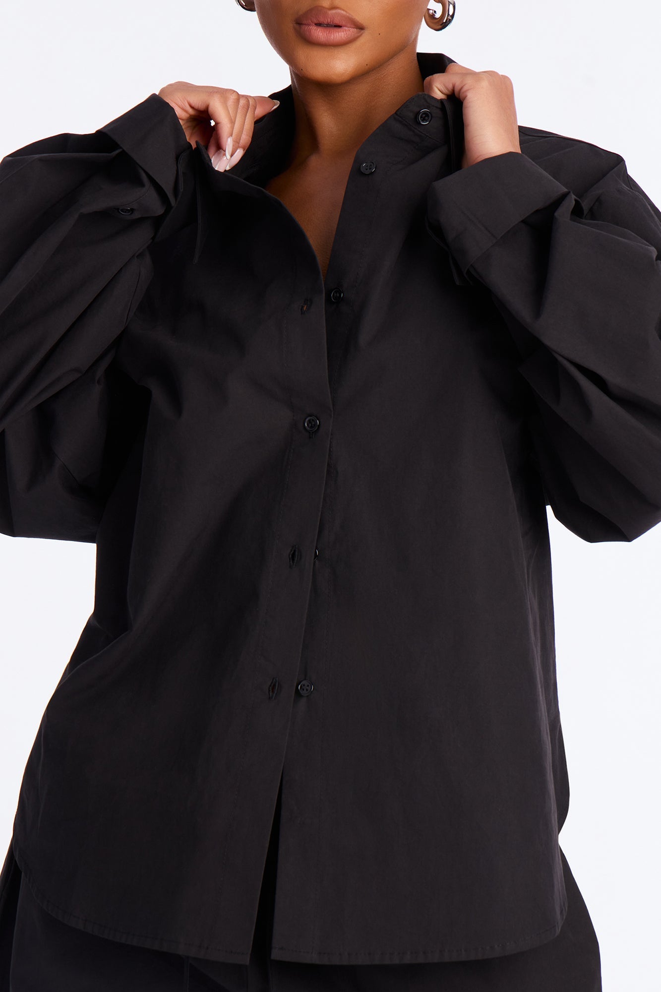 Charlize Button Down Jogger Pant Set - Black