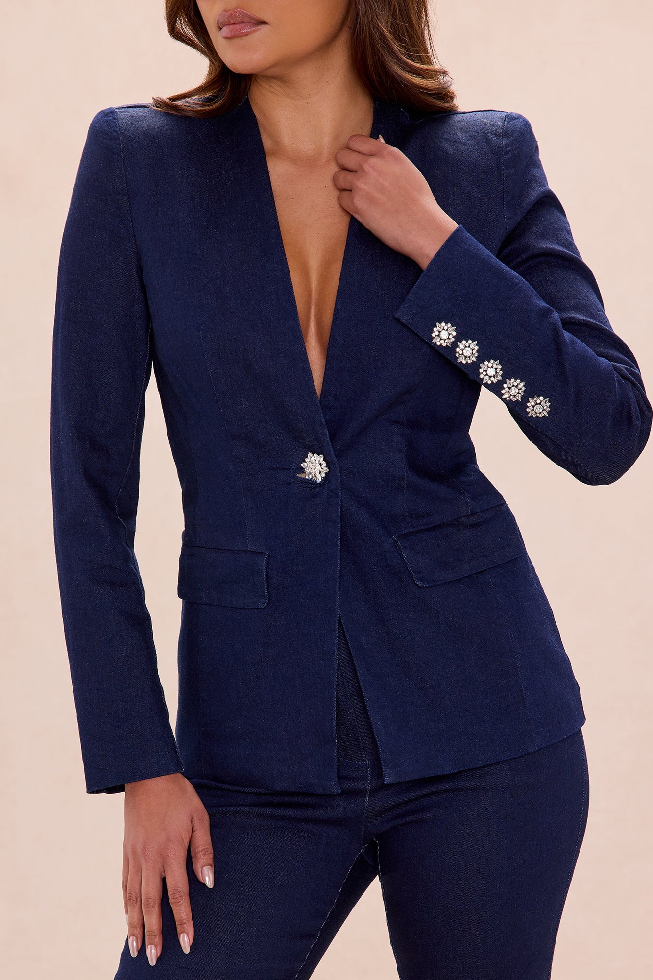 Shantel Denim Blazer Pant Set - Dark Denim