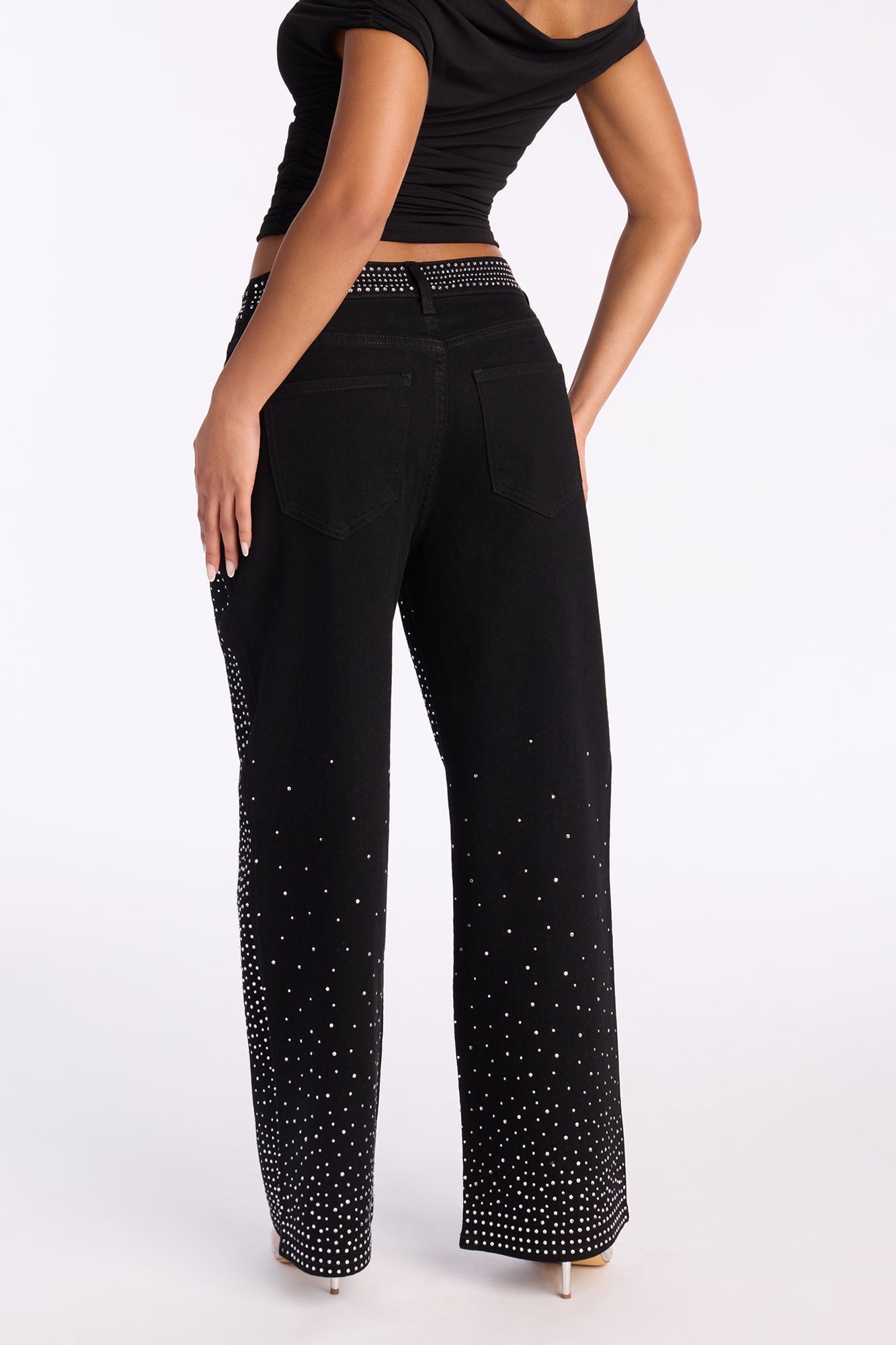 Petite Chasing A Dream Embellished Stretch Straight Leg Jeans - Black