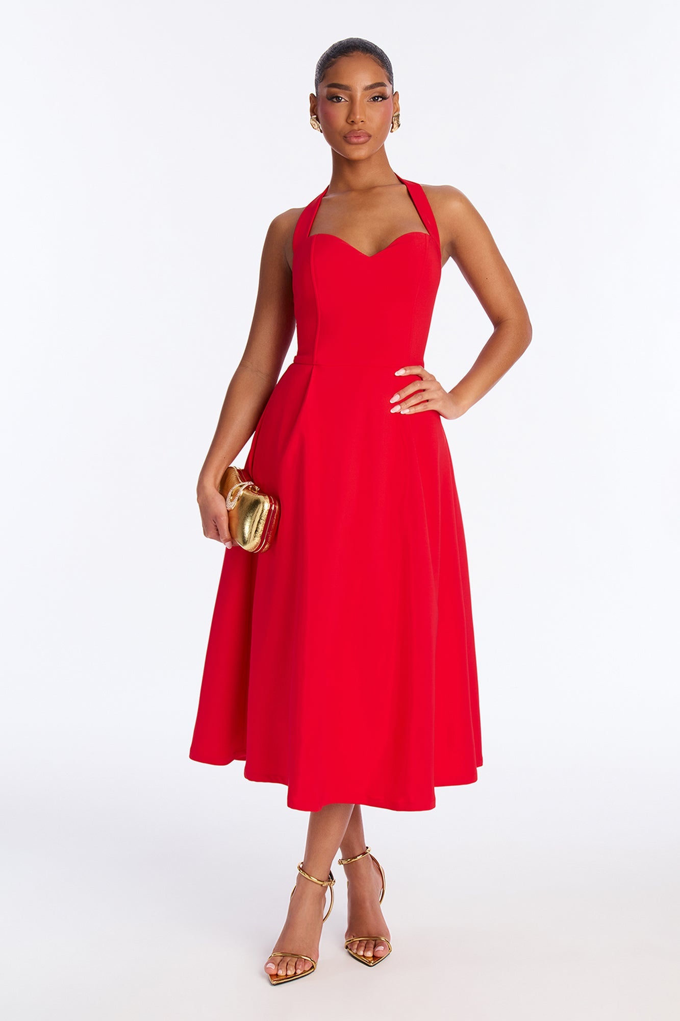 Celine Halter Corset Midi Dress - Red