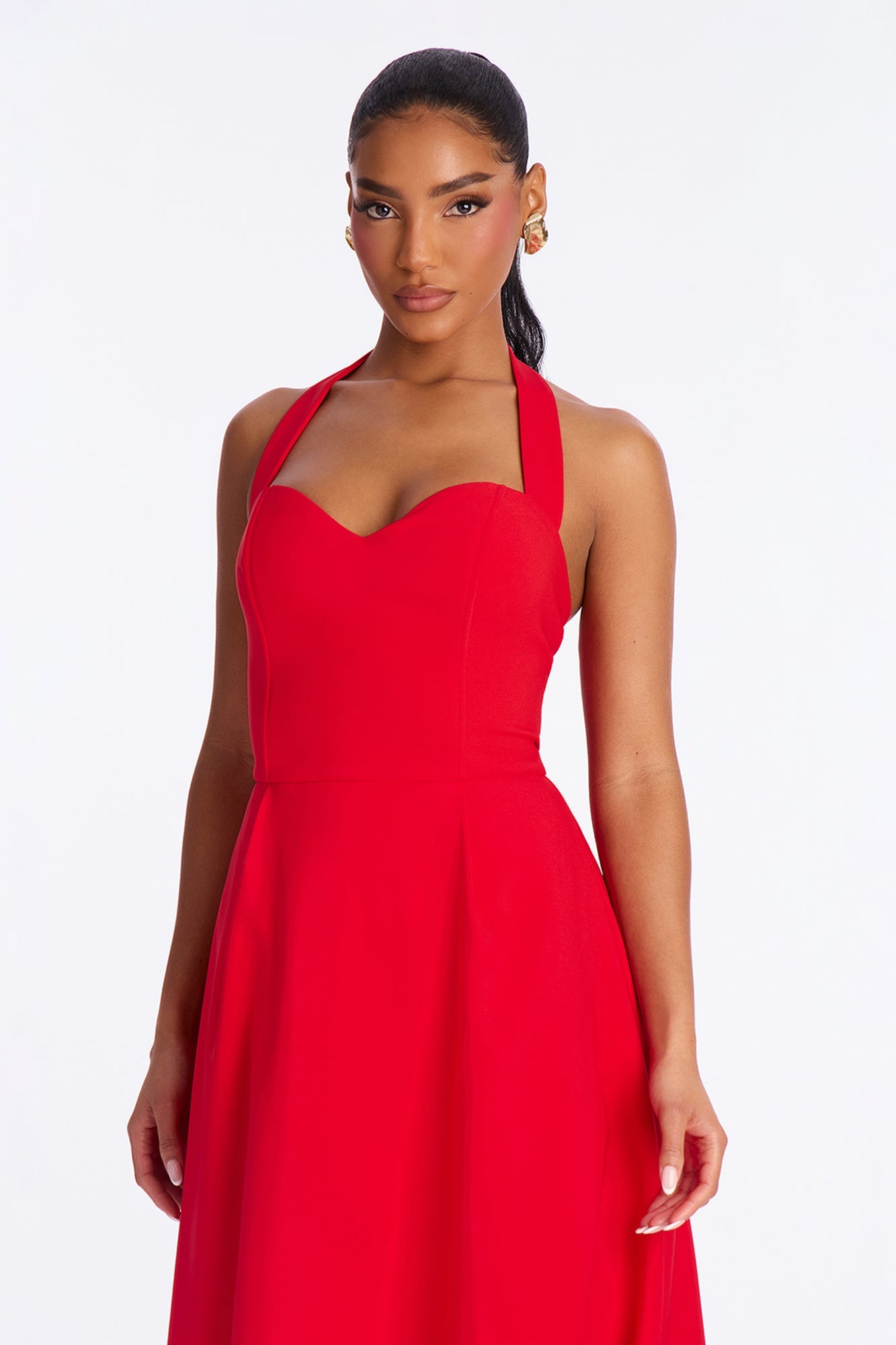Celine Halter Corset Midi Dress - Red