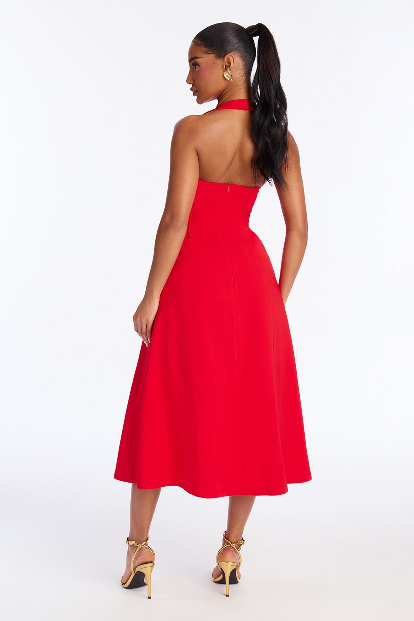 Celine Halter Corset Midi Dress - Red