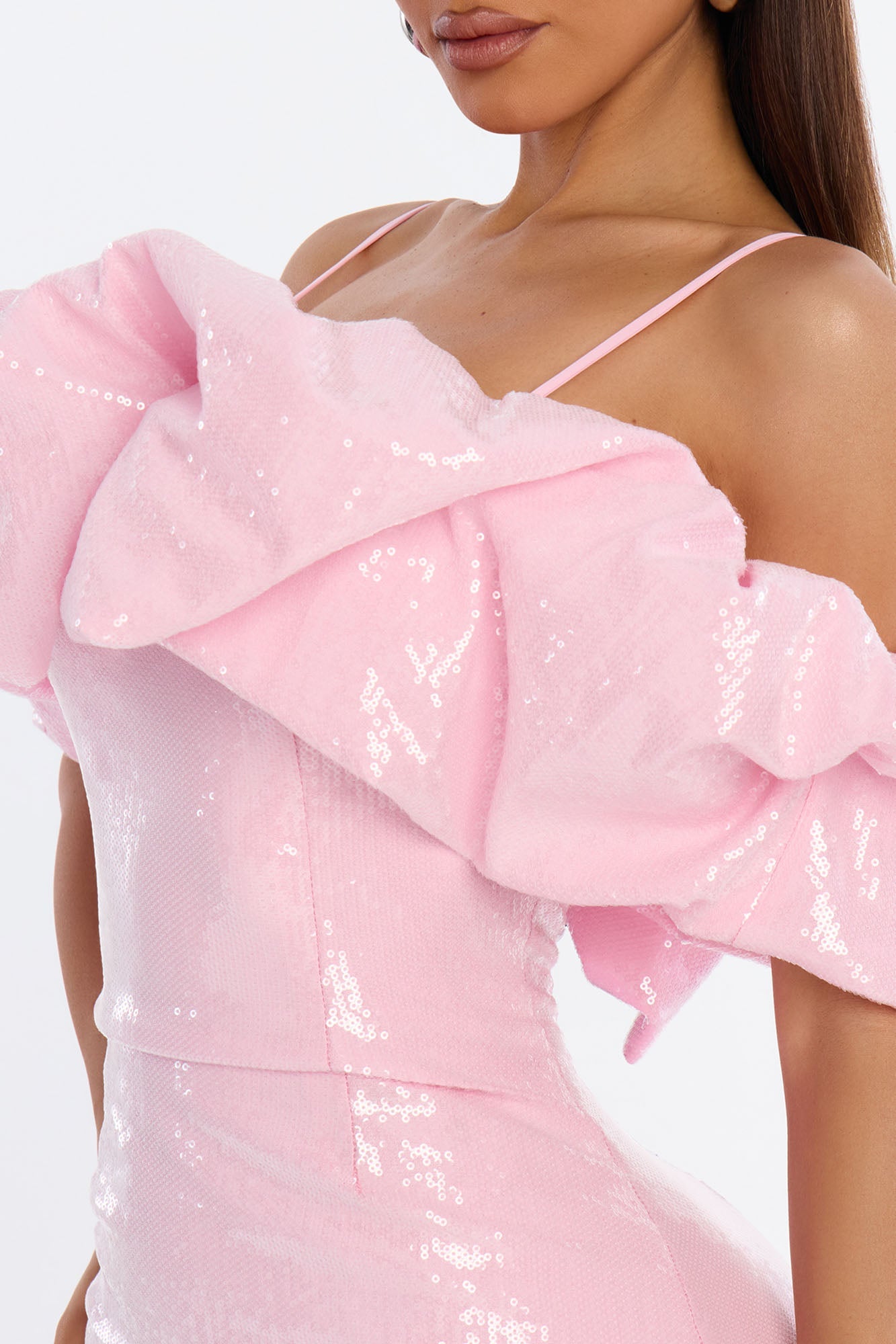 Princess Vibes Ruffle Sequin Mini Dress - Light Pink