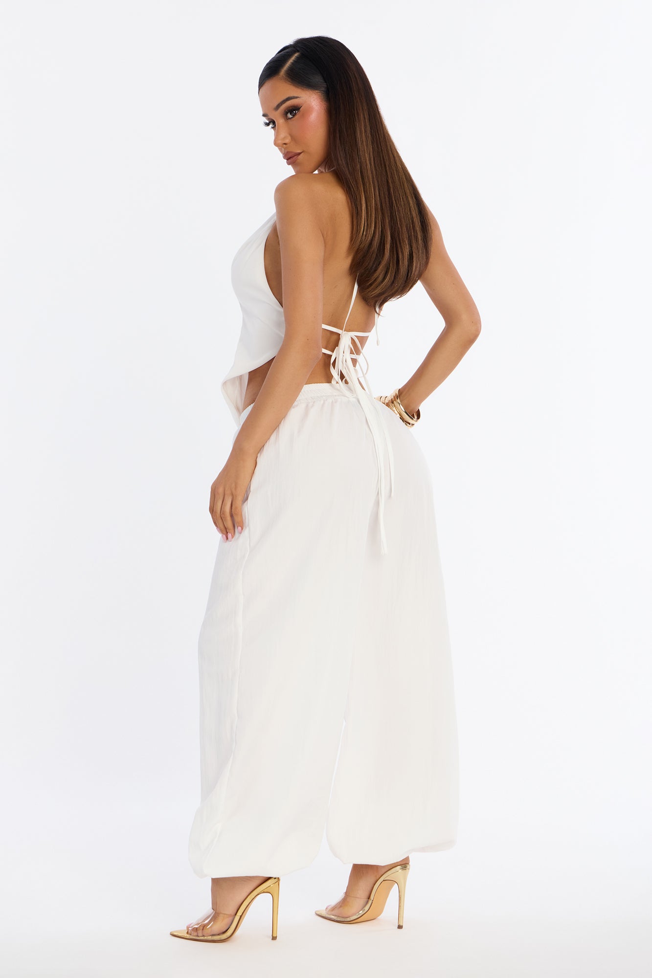 Evie Balloon Pant Set - White
