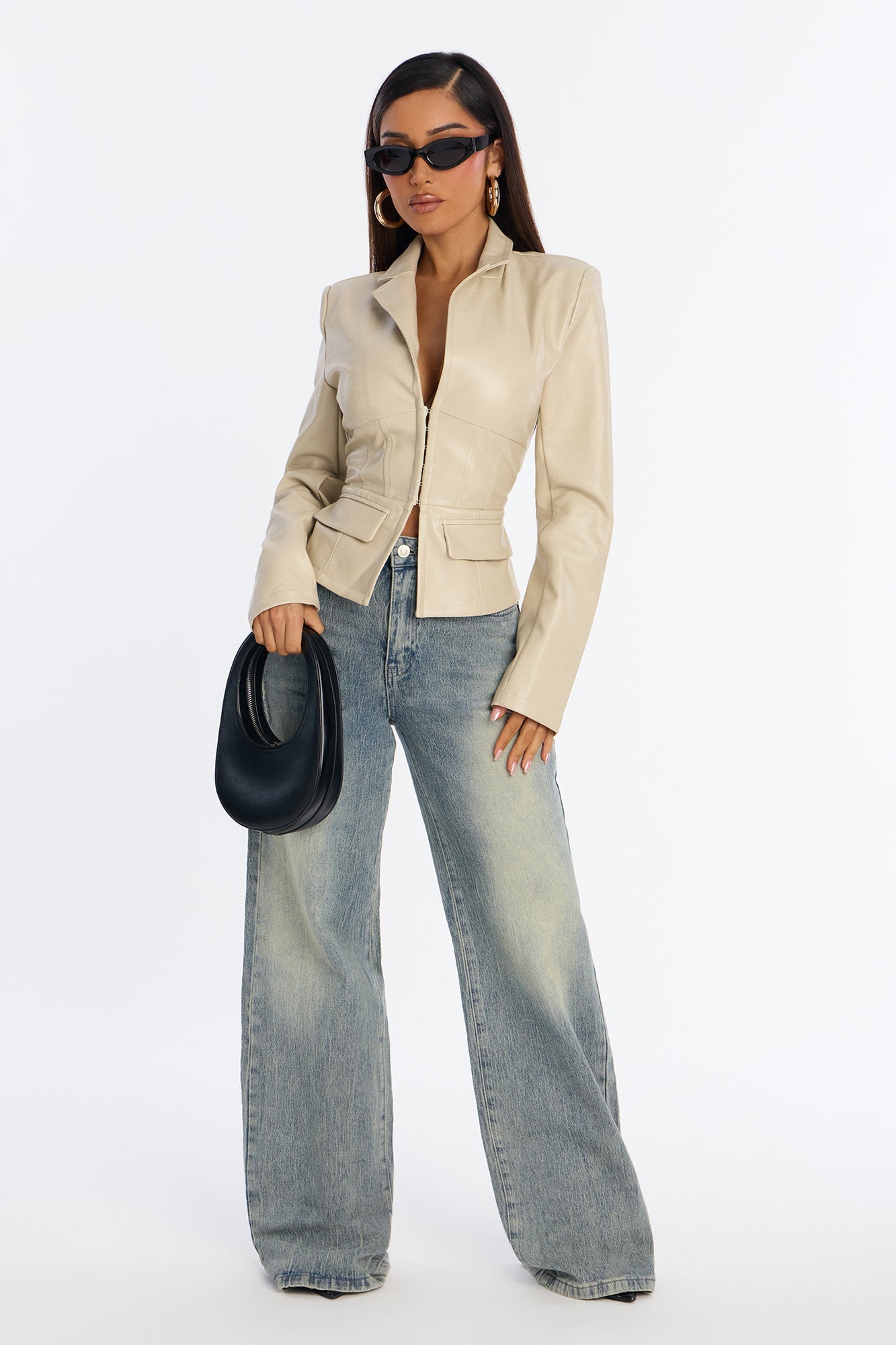 Pretty In Power Fitted Faux Leather Jacket - Stone