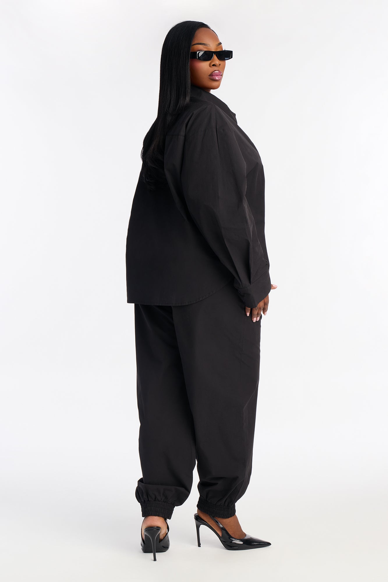 Charlize Button Down Jogger Pant Set - Black
