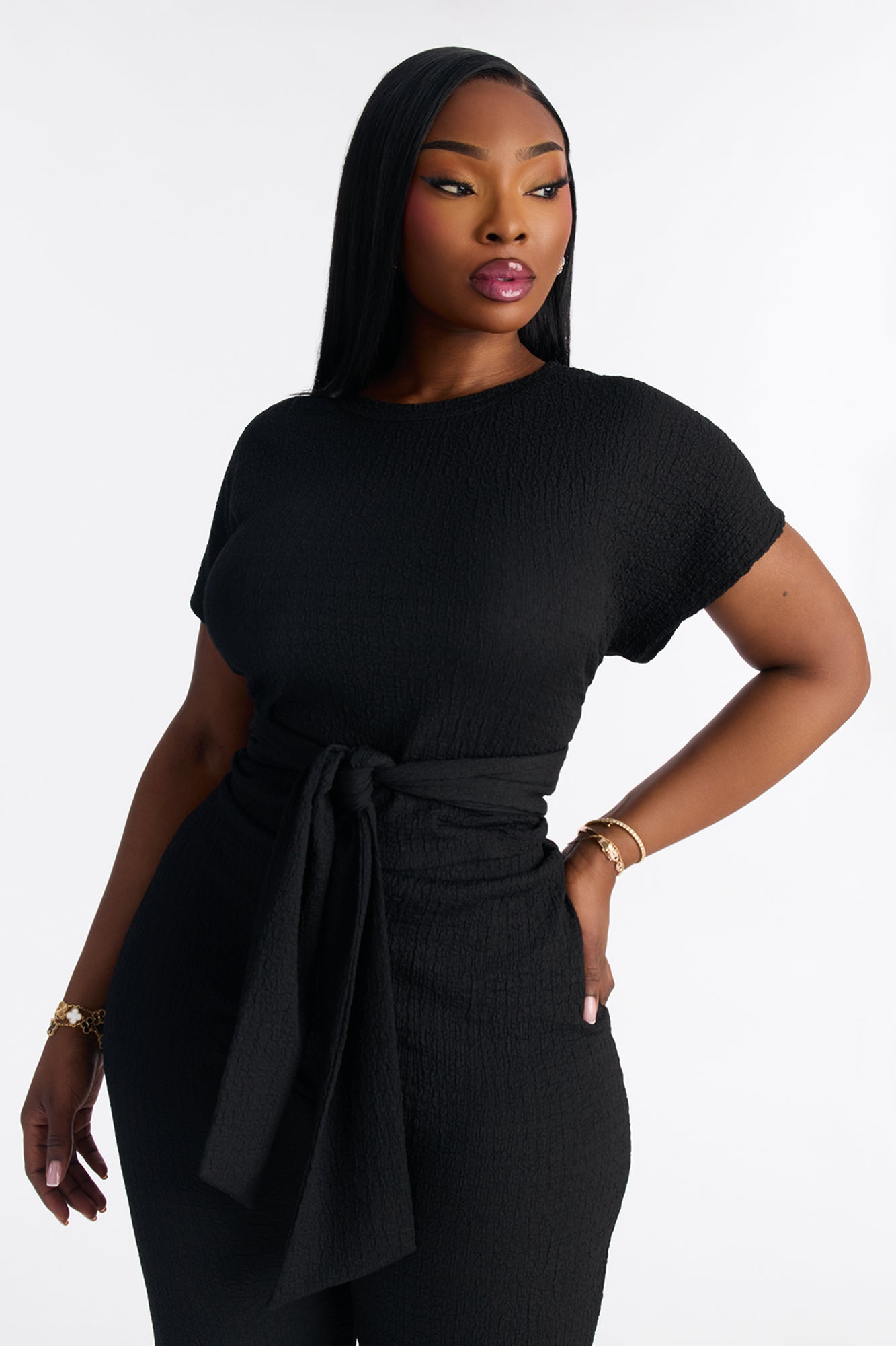 Clementine Textured Pant Set - Black