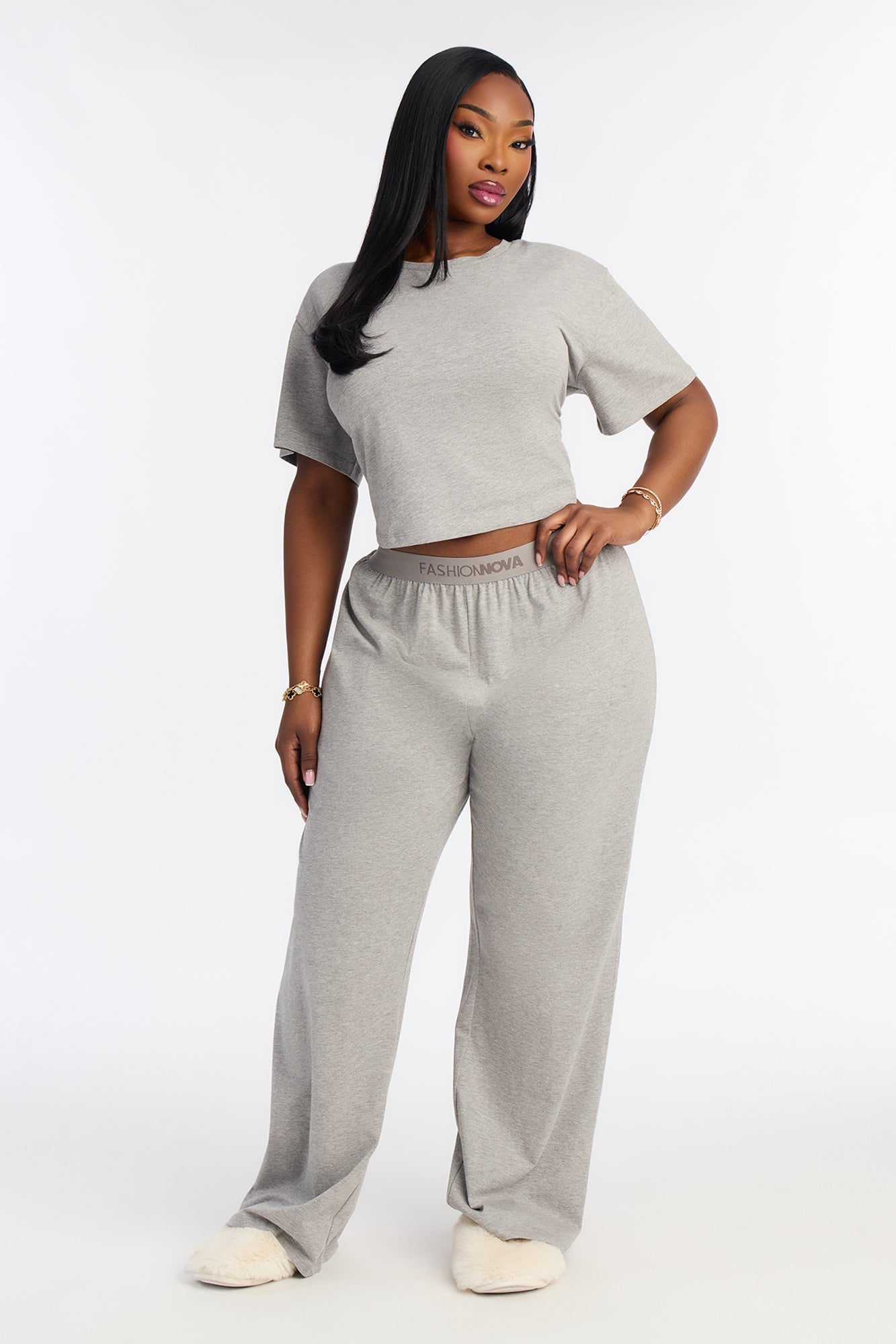 FN Mood Cotton PJ Pant Set - Heather Grey
