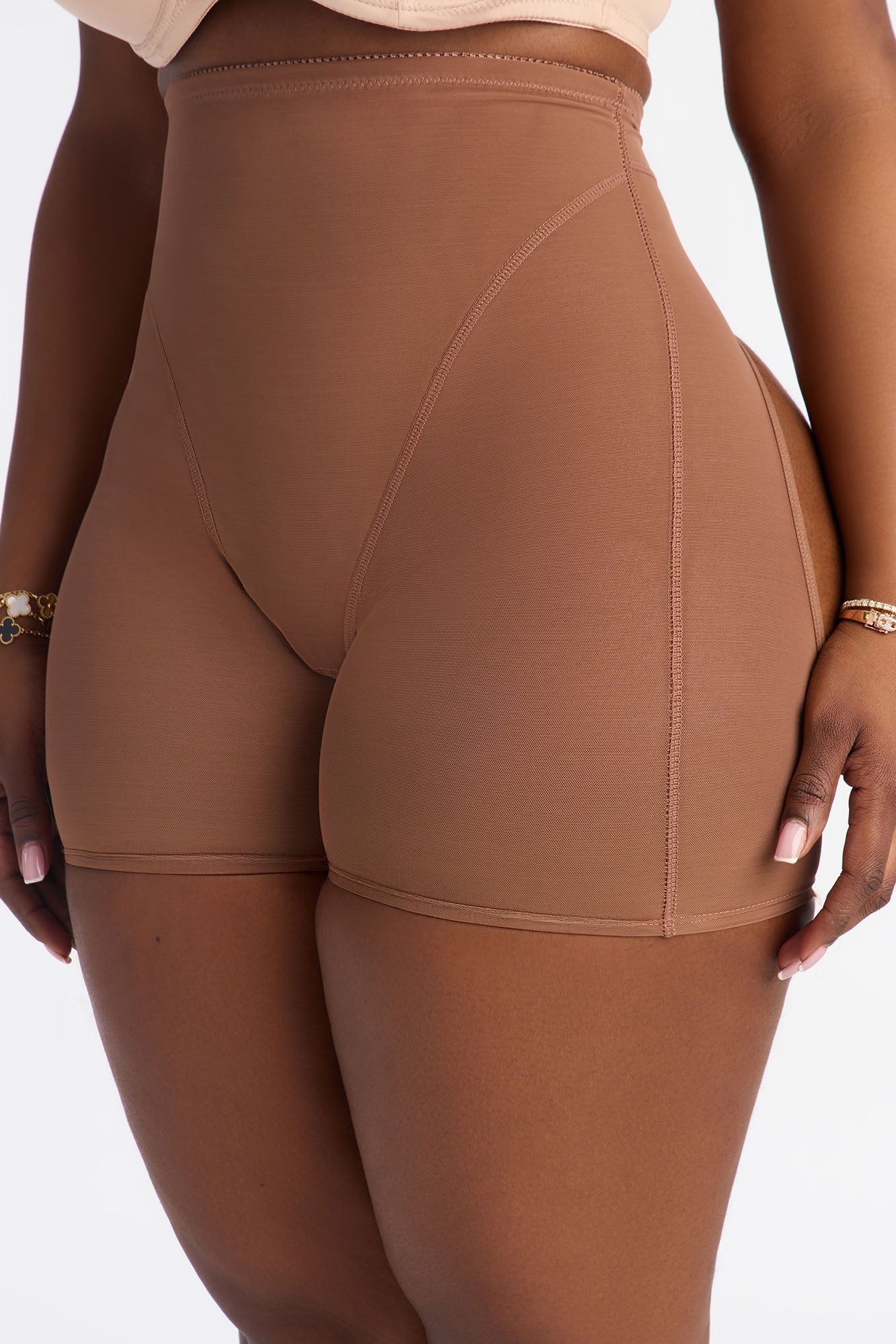 High Waist Thigh Shaping Butt Lifter Shapewear Shorts - Chocolate