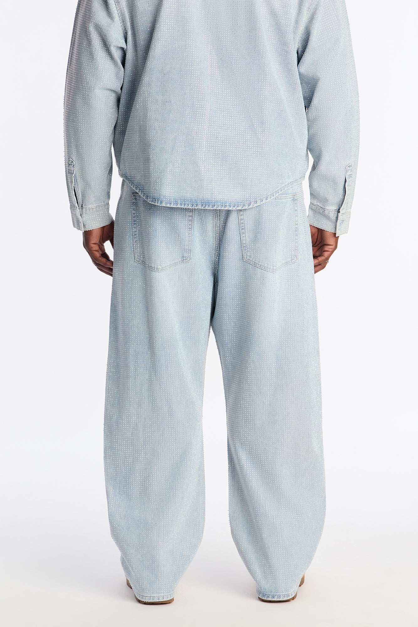 Baggy Jeweled Diamond Drift Jean - Light Wash