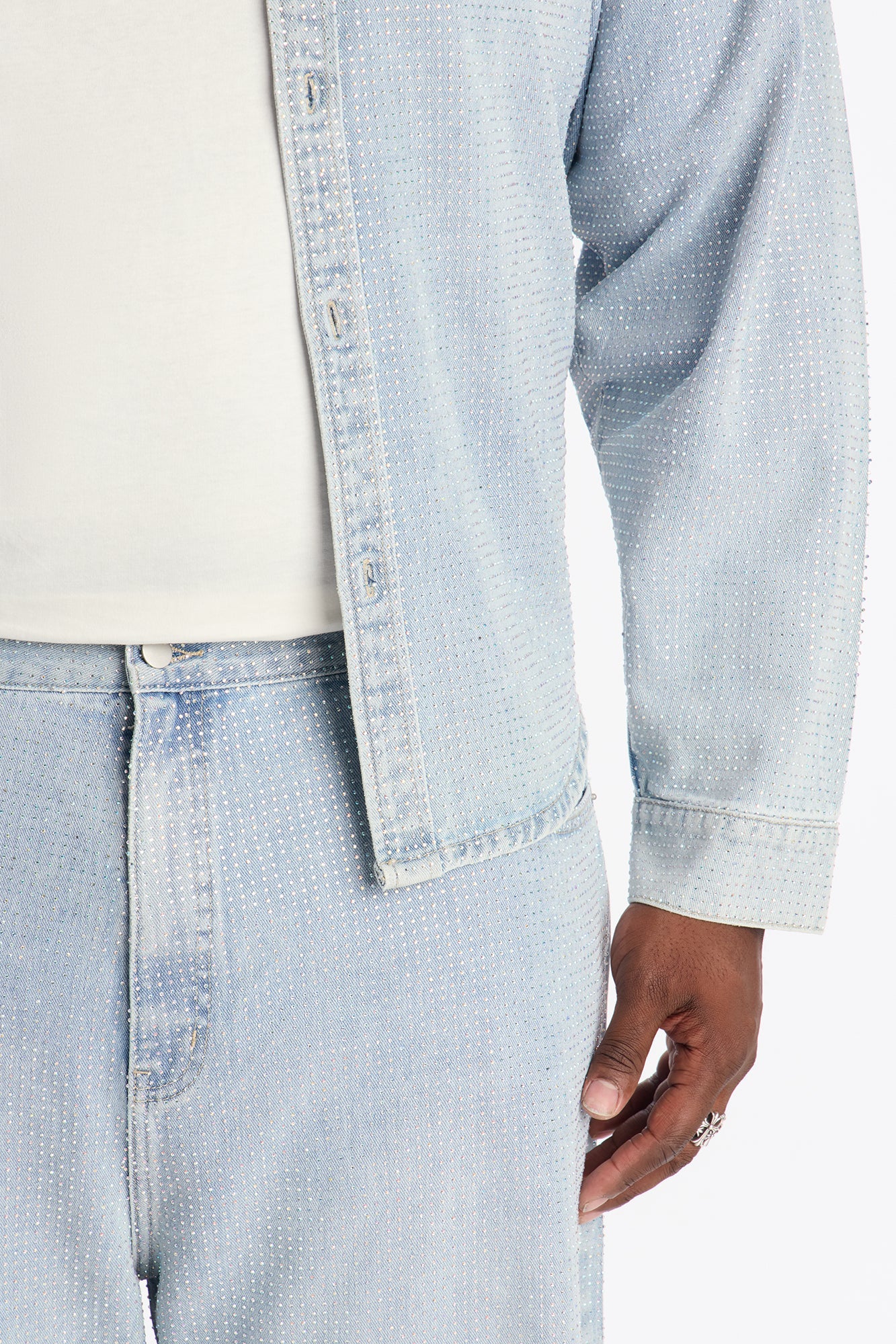 Baggy Jeweled Diamond Drift Jean - Light Wash