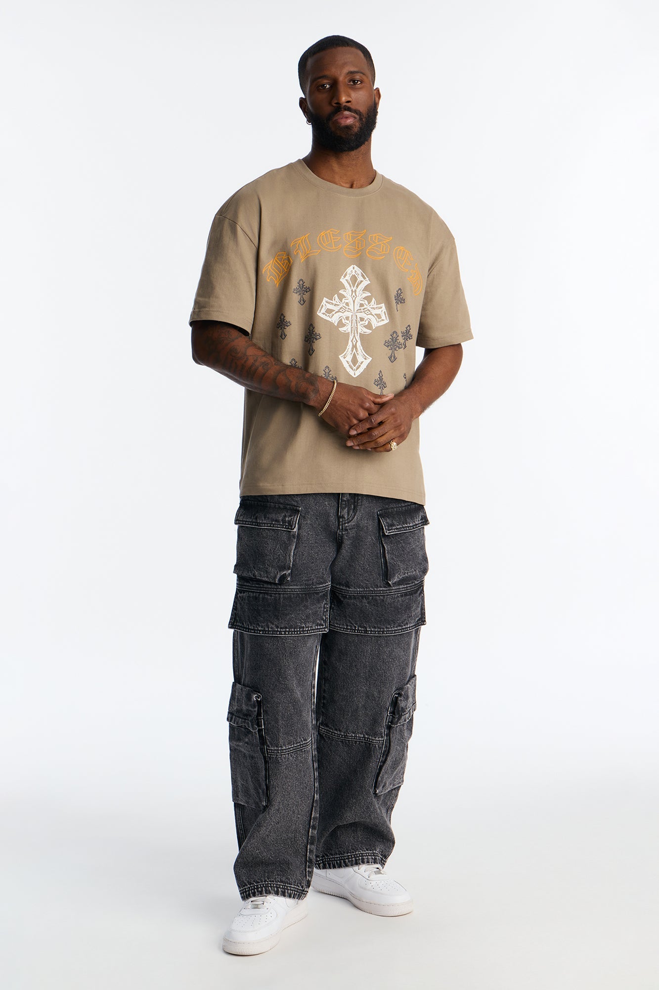 Blessed Crosses Short Sleeve Tee - Sand
