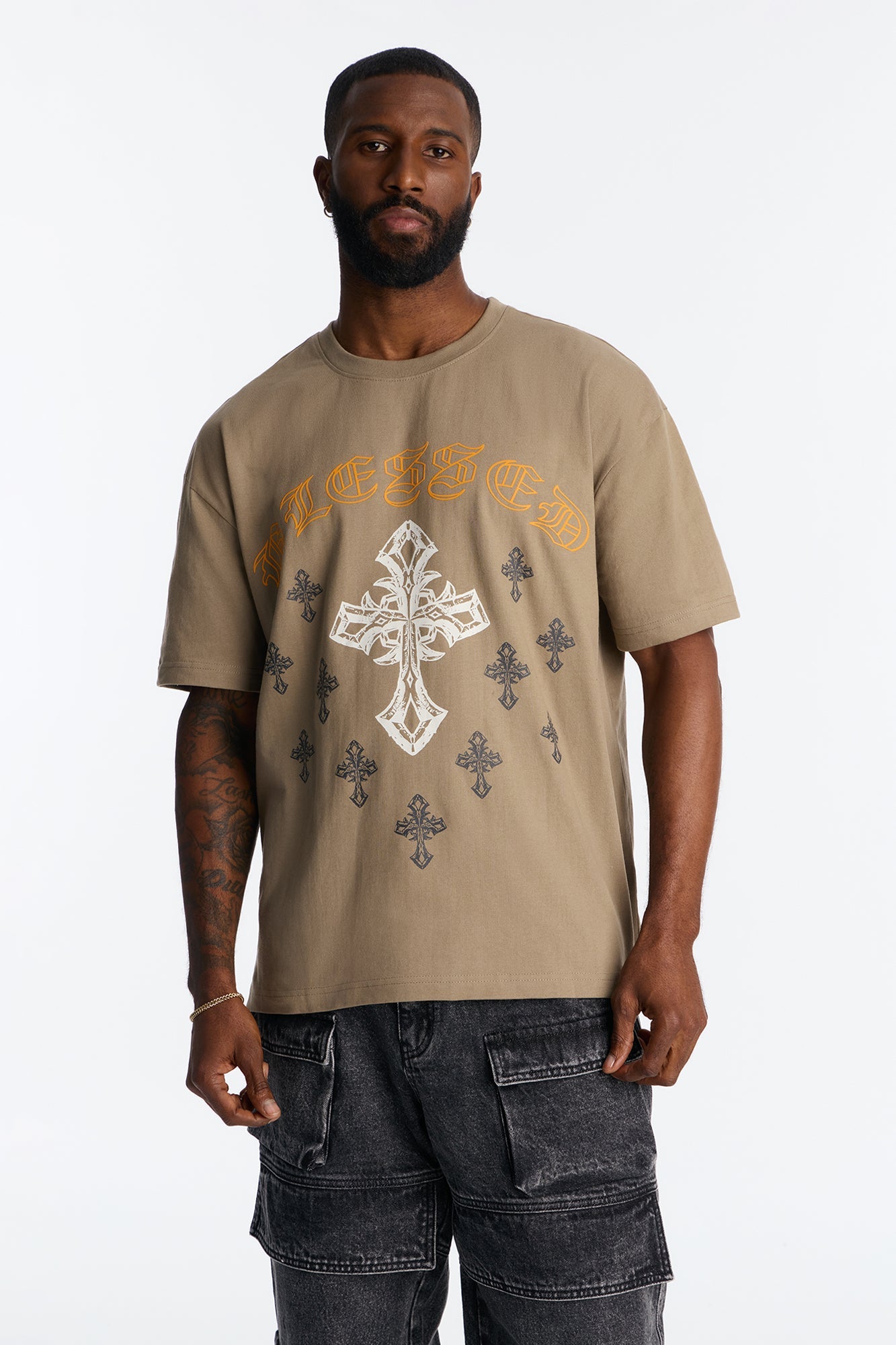 Blessed Crosses Short Sleeve Tee - Sand