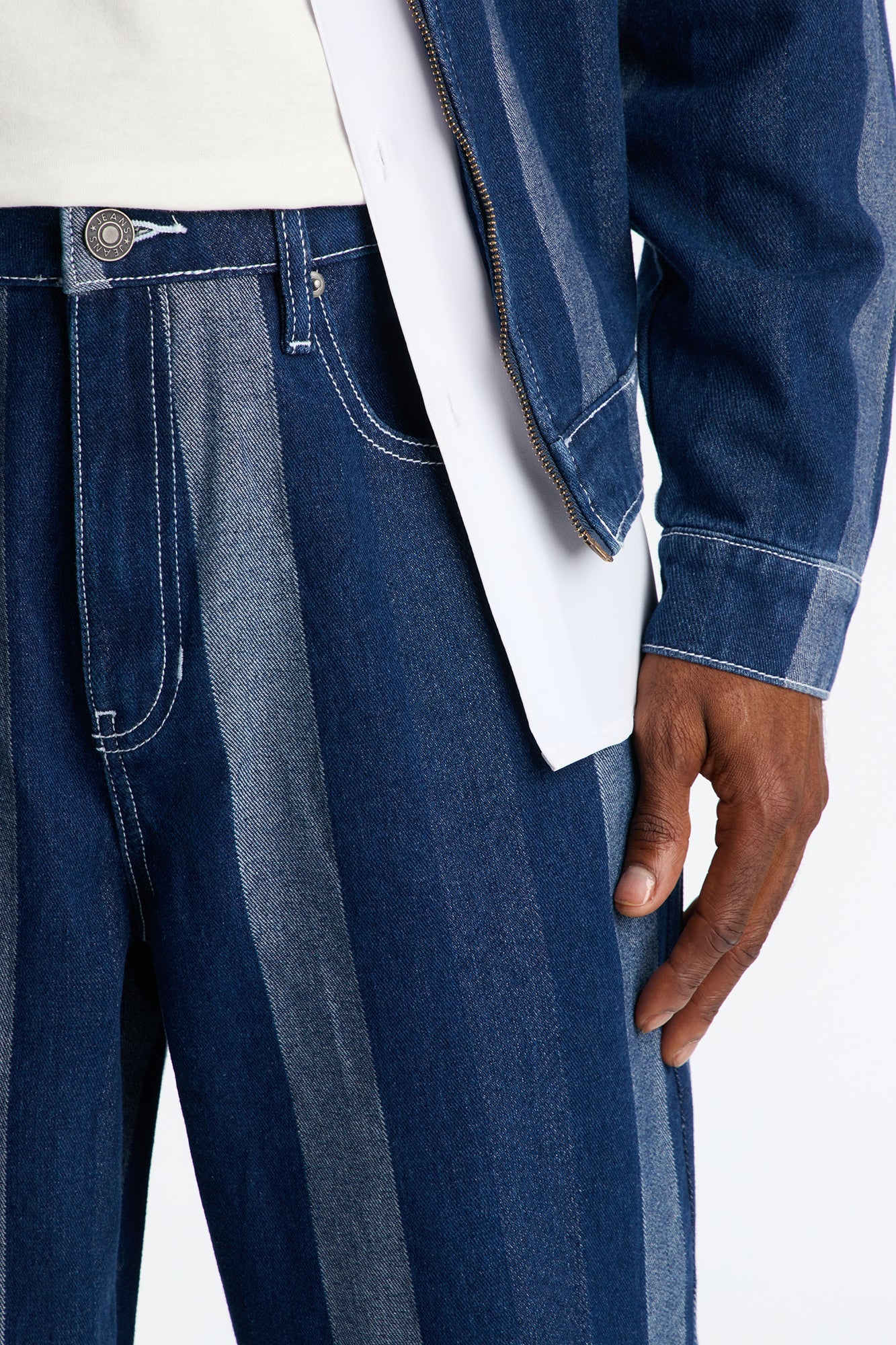 Wide Leg Two Tone Stripe Jean - Dark Wash